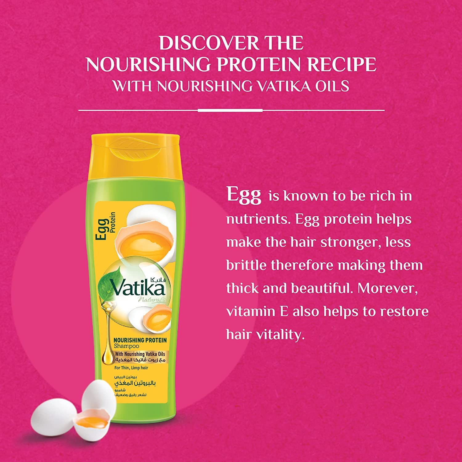 Vatika Naturals Egg Protein Shampoo for Thin & Limp Hair - 400ml Nourishing Hair Treatment | Australian Made | Perfect for Daily Hair Care & Volume Boost