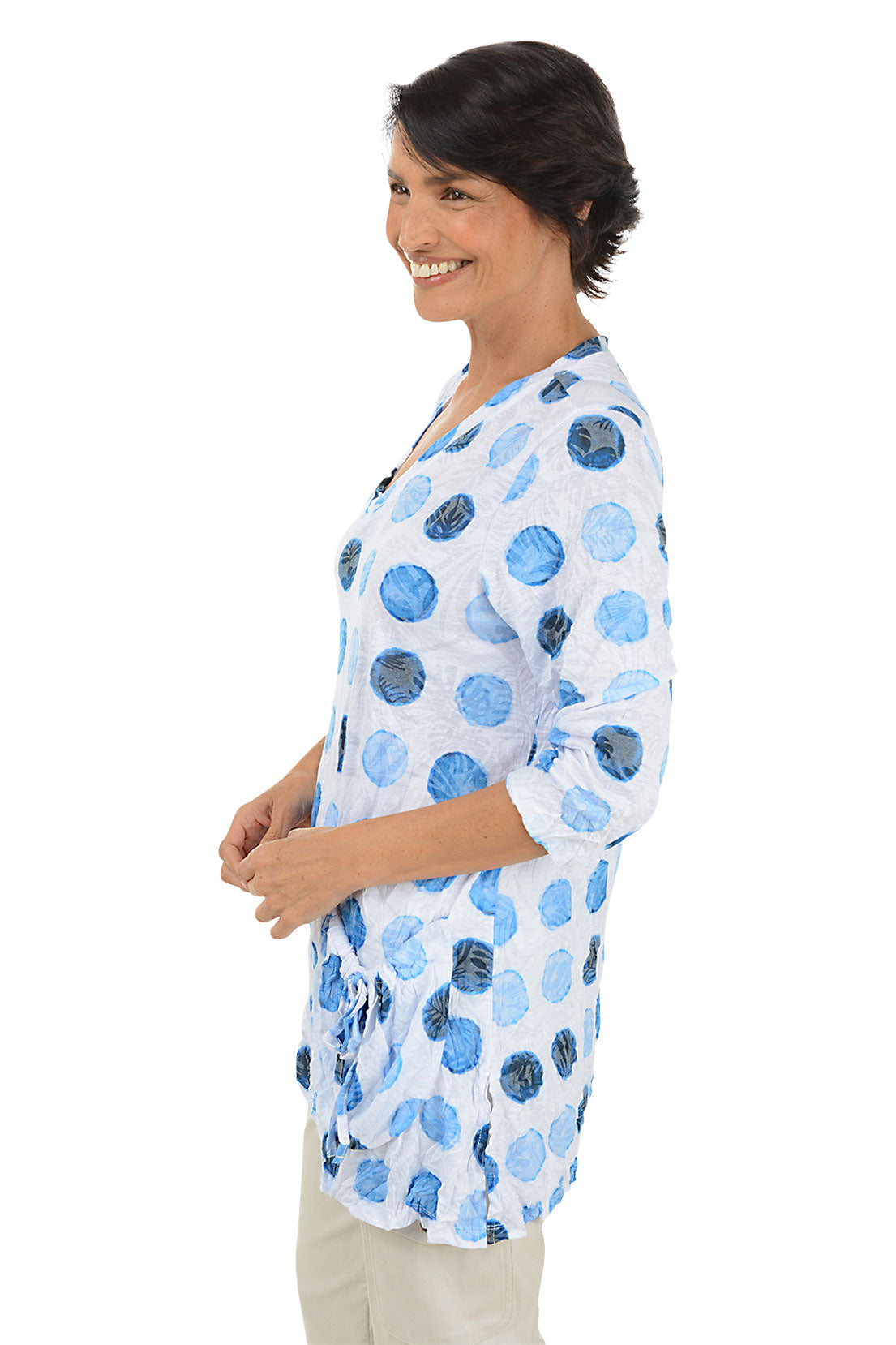 Moon Phases Crinkle Pocket Tunic - Stylish Women's Boho Blouse with Unique Lunar Design for Casual Wear, Date Night & Festival Outfits
