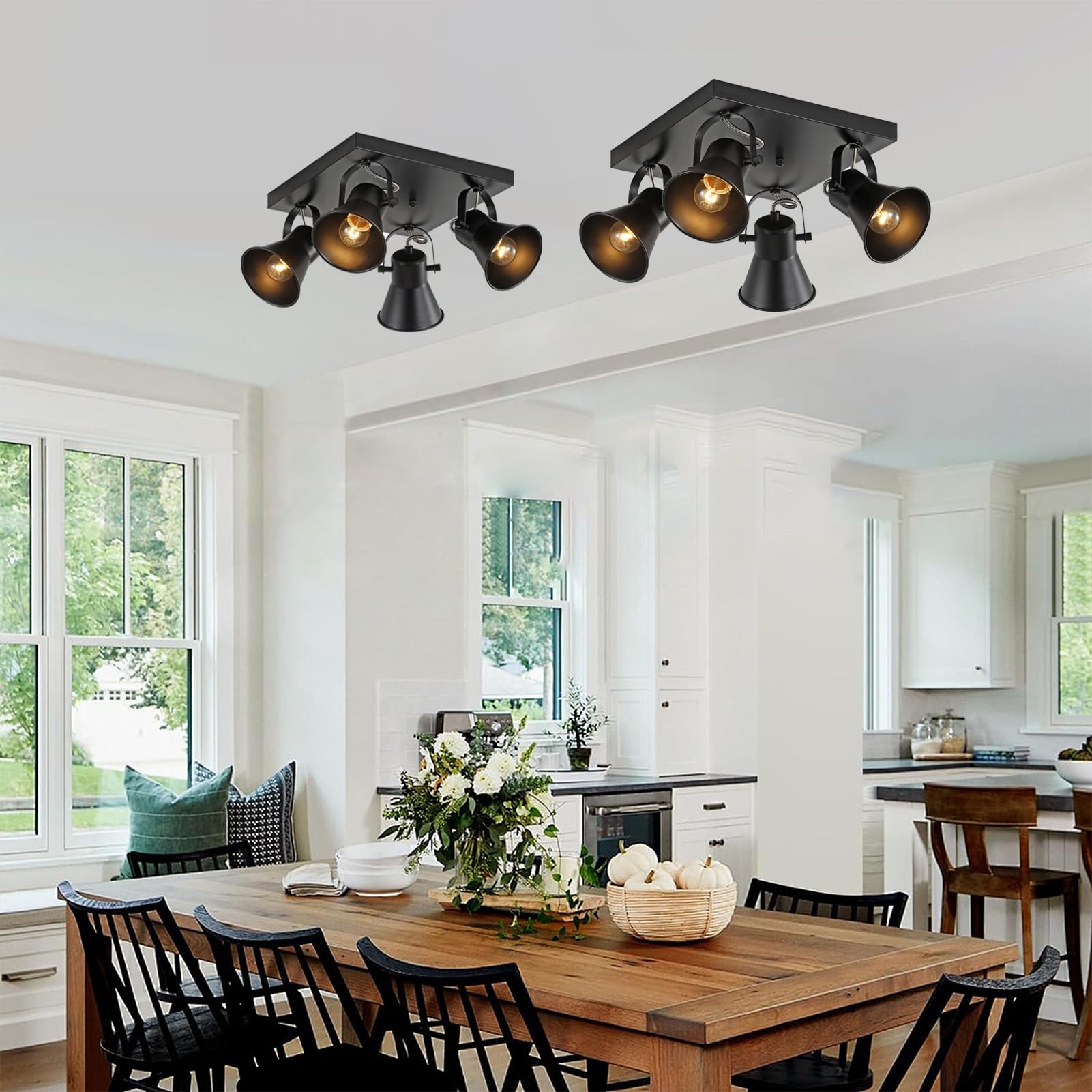 SEEBLEN 4-Light Black Adjustable Track Lighting Fixture, Square Flush Mount Ceiling Light for Kitchen, Dining Room, Living Room, Bedroom, Hallway - Perfect for Modern Home and Office Lighting