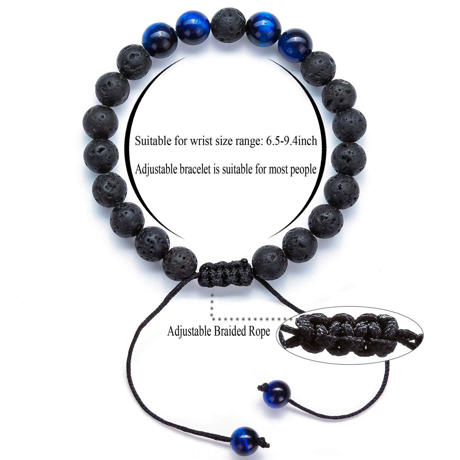 Hamoery 8mm Lava Stone Essential Oil Diffuser Bracelet for Men & Women - Natural Aromatherapy Anxiety Relief Beaded Yoga Bracelet with Braided Rope - Perfect for Meditation, Stress Relief & Spiritual Healing Gifts