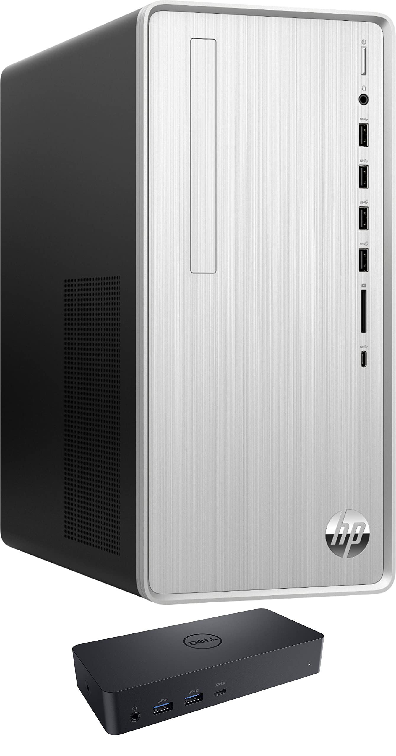 HP Pavilion TP01 Desktop Computer - Intel i3-10100 4-Core Processor, 8GB RAM, 256GB SSD + 1TB HDD, Intel UHD 630 Graphics, WiFi, Bluetooth, Windows 11 Pro - Perfect for Home Office, Business & Gaming with D6000 Dock
