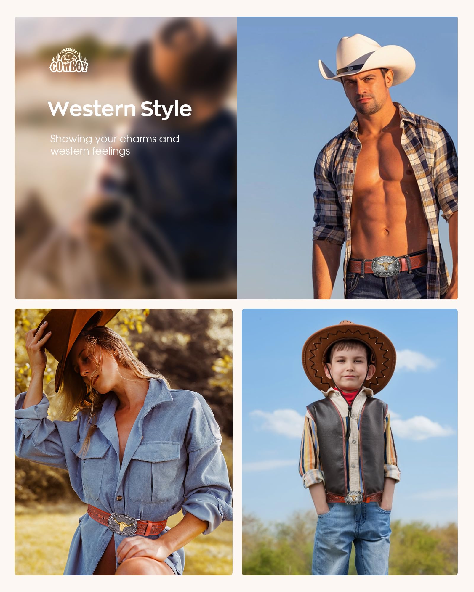 Western Cowboy Belt Buckle for Men - Durable & Stylish - Perfect Gift for Kids, Teens, Husband - Great for Rodeo, Halloween & Western Themed Parties - Ideal for Cowboy Outfits, Costumes & Everyday Wear
