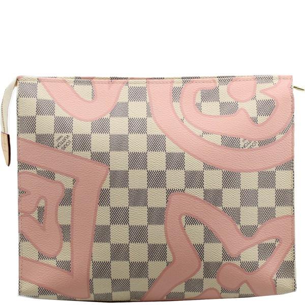 LV Toiletry Pouch 26 - Damier Azur Canvas Travel Cosmetic Bag | Luxury Makeup Organizer for Women | Perfect for Travel, Gym & Daily Essentials Storage