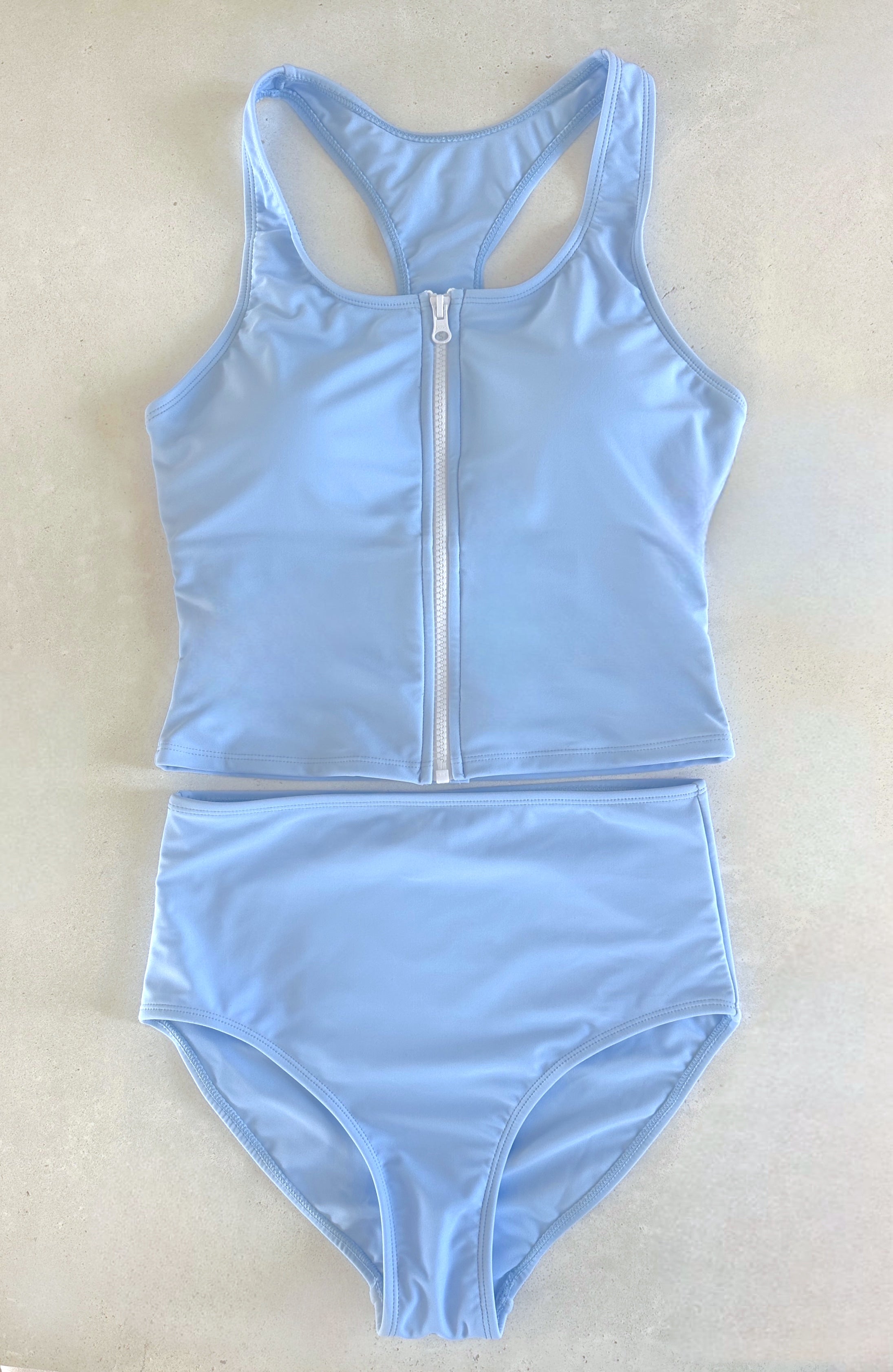 Misty Blue Allie Zipper Tankini Swimsuit for Women - High Waist Bikini Top with Adjustable Straps & Side Ties - Perfect for Beach, Pool, and Summer Vacation