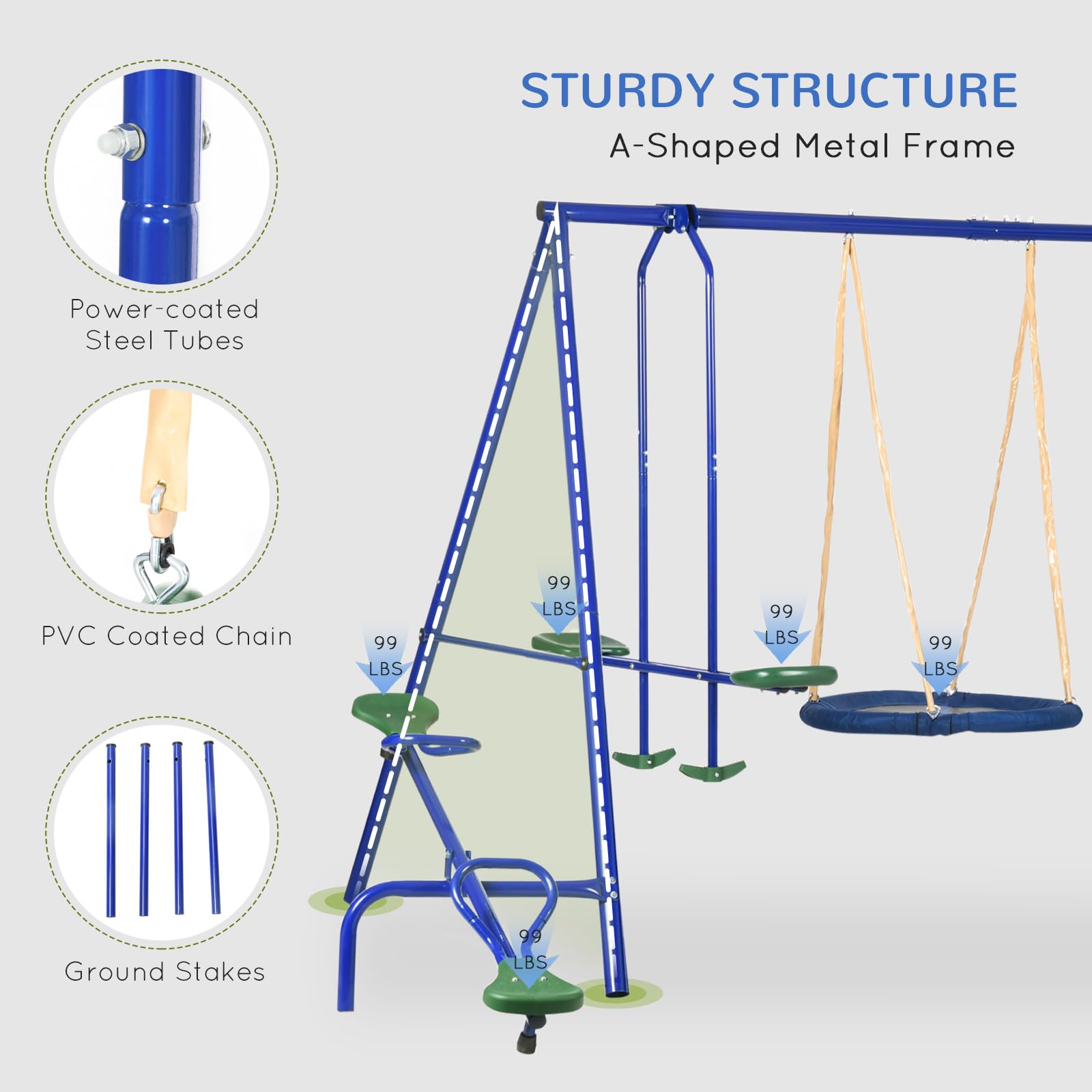Outsunny 5-in-1 Heavy Duty A-Frame Swing Set for Kids - 29.5