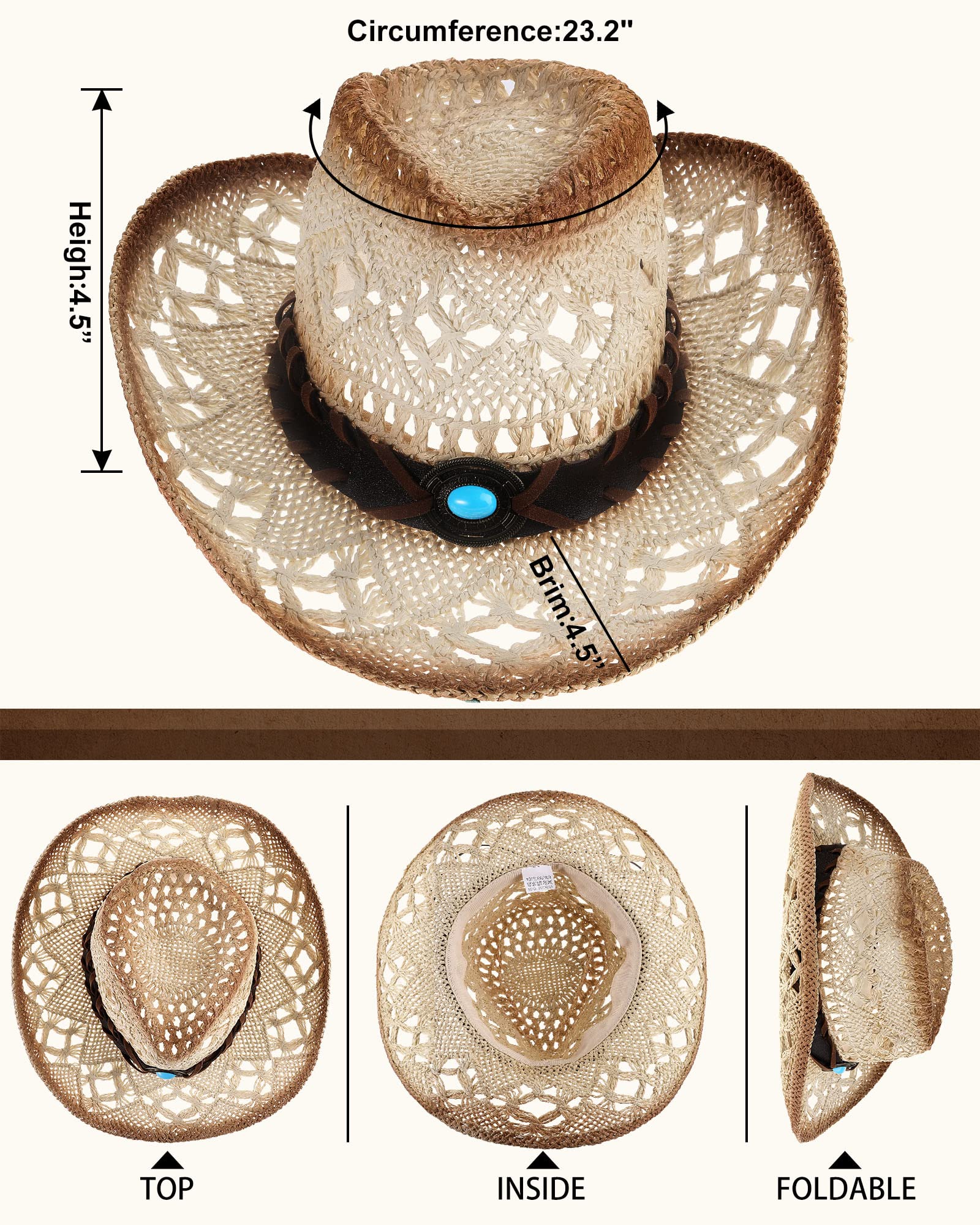 4 Pcs Bohemian Jewelry Set for Women - Vintage Turquoise Necklace, Bracelet, Earrings & Cowboy Hat - Perfect for Music Festivals, Beach Vacations & Boho Fashion