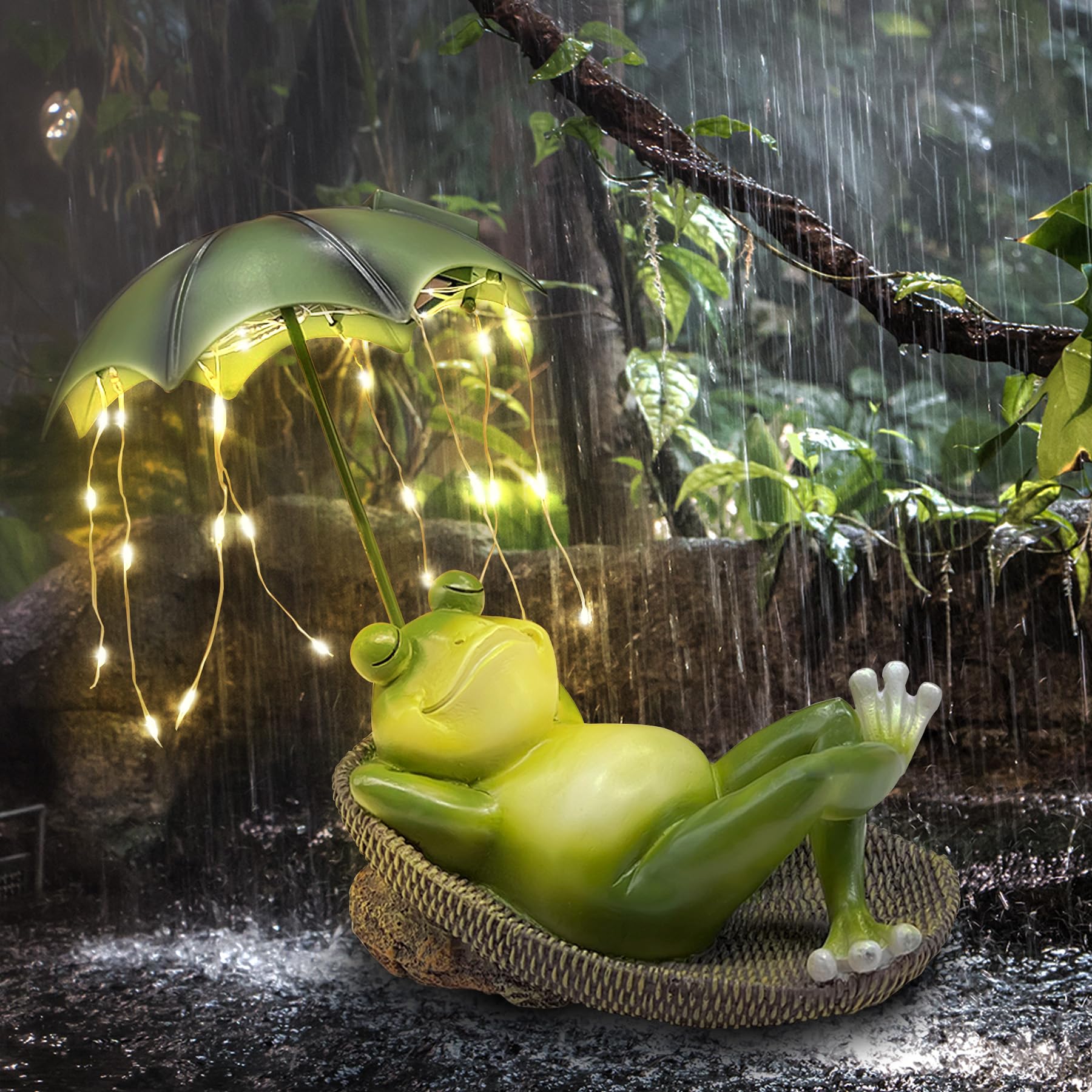 Solar Frog Garden Statue - LED Waterproof Outdoor Decor, Cute Resin Animal Sculpture with Umbrella for Pond, Yard, Lawn & Patio - Perfect Gardening Gift for Women & Home Decoration (Ideal for Garden Parties, Backyard Lighting & Water Feature Accents)