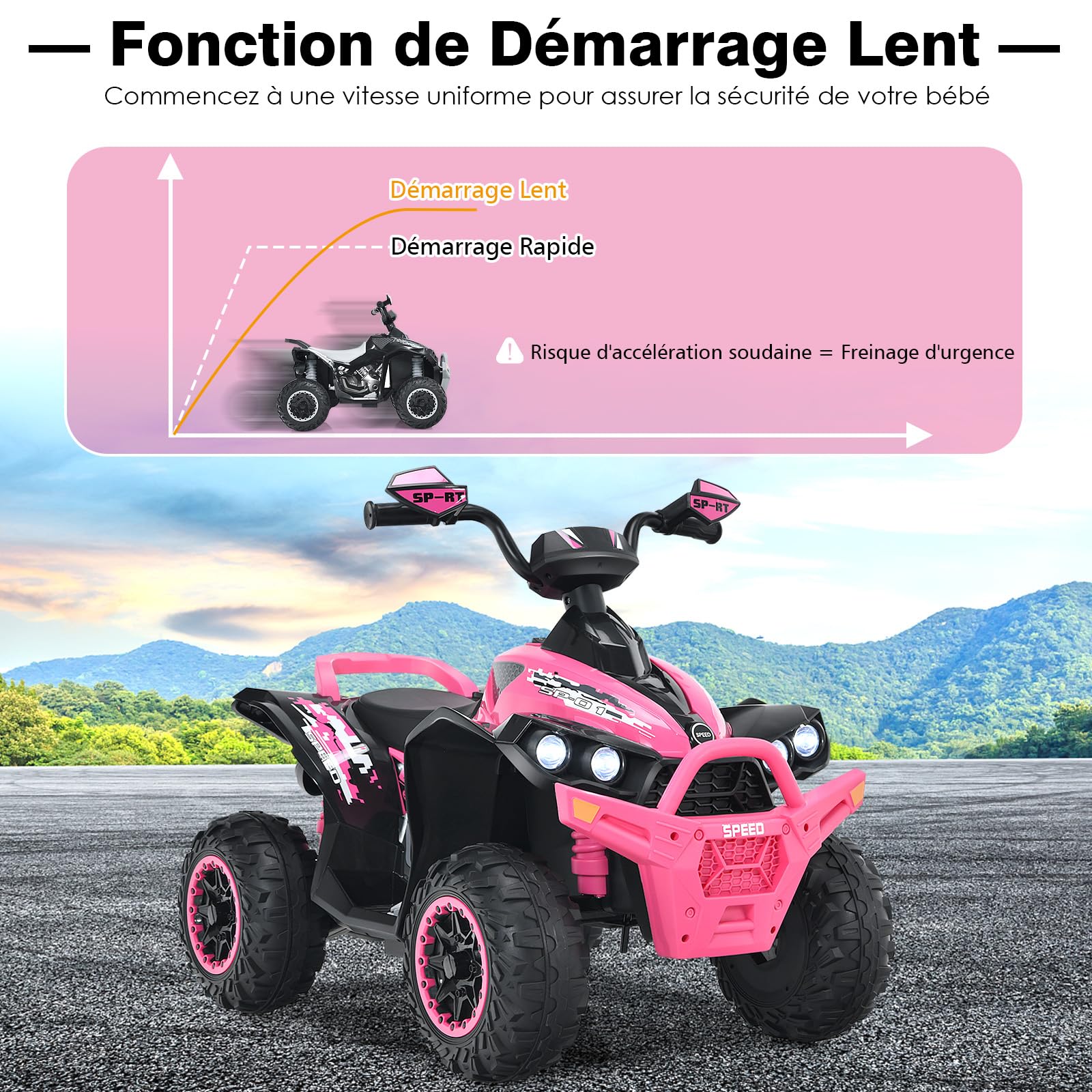 DREAMADE 12V Kids Electric ATV Quad Bike - Adjustable Speed, Forward/Reverse, LED Lights, Music, Horn & Pedal - 35kg Capacity Pink Ride-On Car for Boys & Girls - Perfect for Backyard Play, Birthday Gifts & Outdoor Adventures