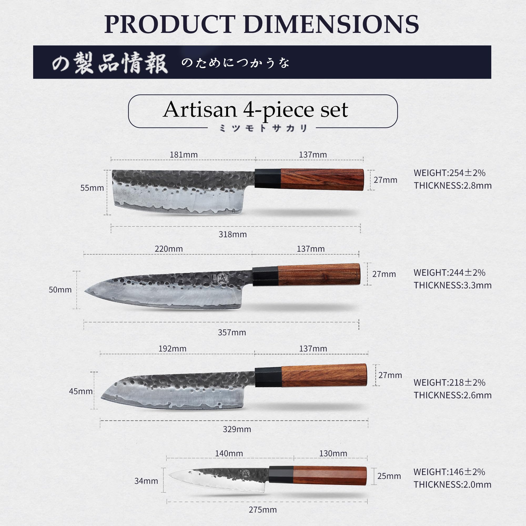 Premium Japanese Chef Knife Set 4 Pcs - Hand Forged High Carbon Steel Kitchen Knives with Rosewood Handle & Sandalwood Gift Box - Ultra Sharp Professional Cooking Knives for Sushi, Meat Cutting & Vegetable Prep