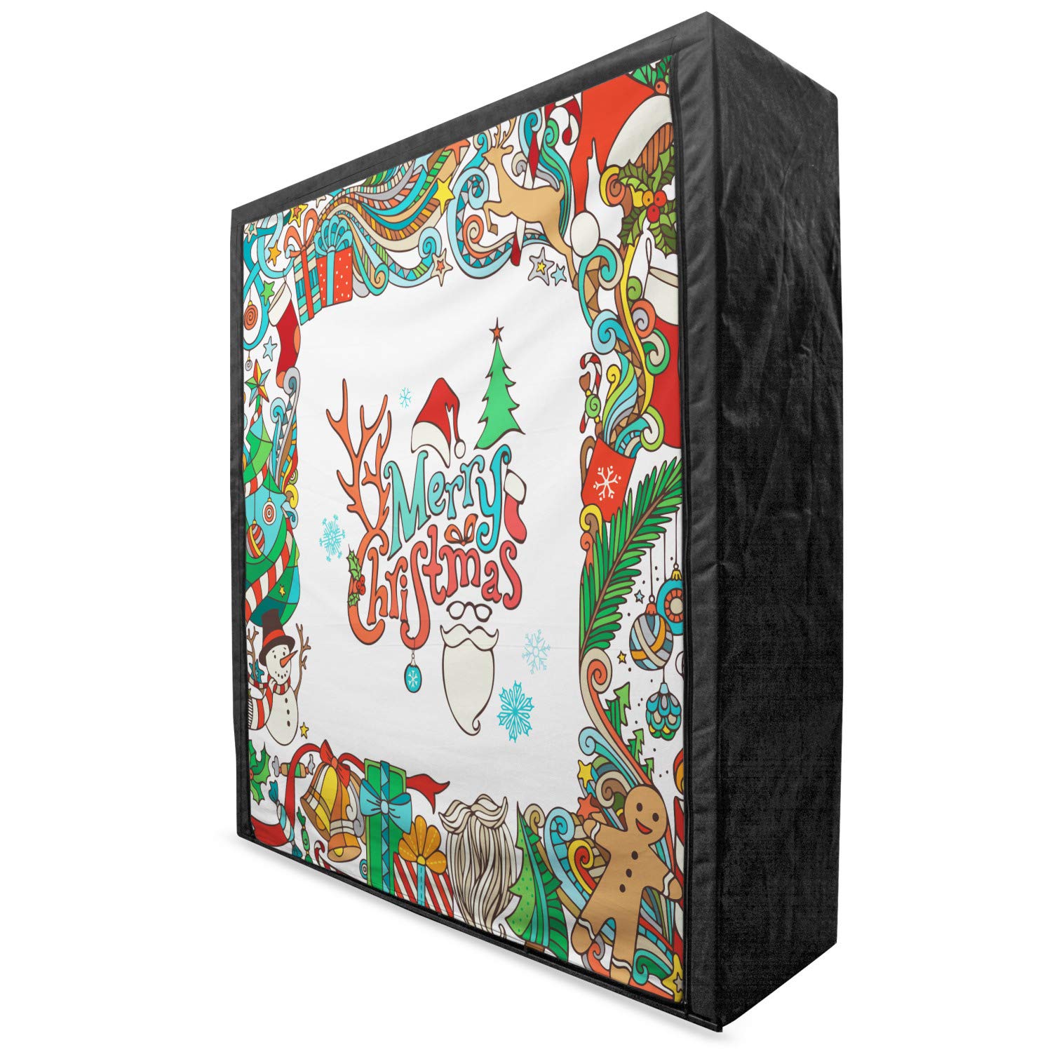 Ambesonne Christmas Portable Fabric Wardrobe with Colorful Holiday Design - Santa Snowman & Gingerbread Cookie Pattern, 59 Inch Clothing Organizer with Shelves for Seasonal Storage | Perfect for Bedroom, Guest Room & Holiday Decor