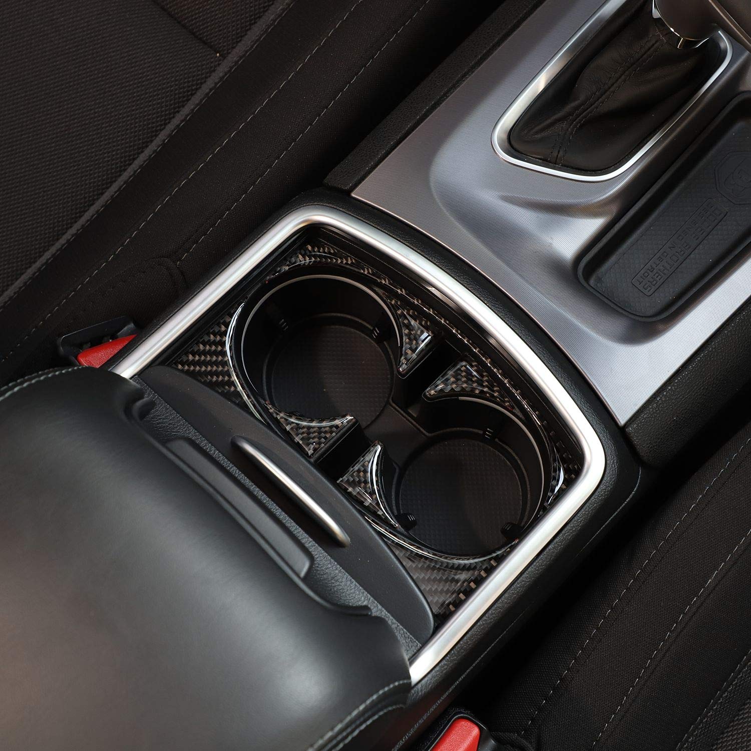 Carbon Fiber Gear Shift Shifter & Cup Holder Panel Trim Kit (6pcs) - Interior Upgrade for 2015-2025 Dodge Charger - Premium Accessories for Enhanced Driving Experience