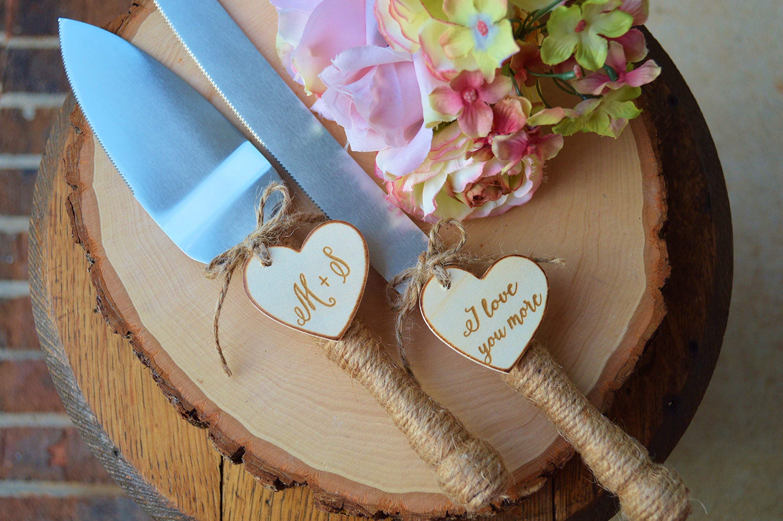 Personalized Cake Knife Set - Custom Engraved Wedding Cake Knife with Rustic Burlap Handle - Perfect for Wedding, Anniversary & Special Occasion Cake Cutting Ceremonies