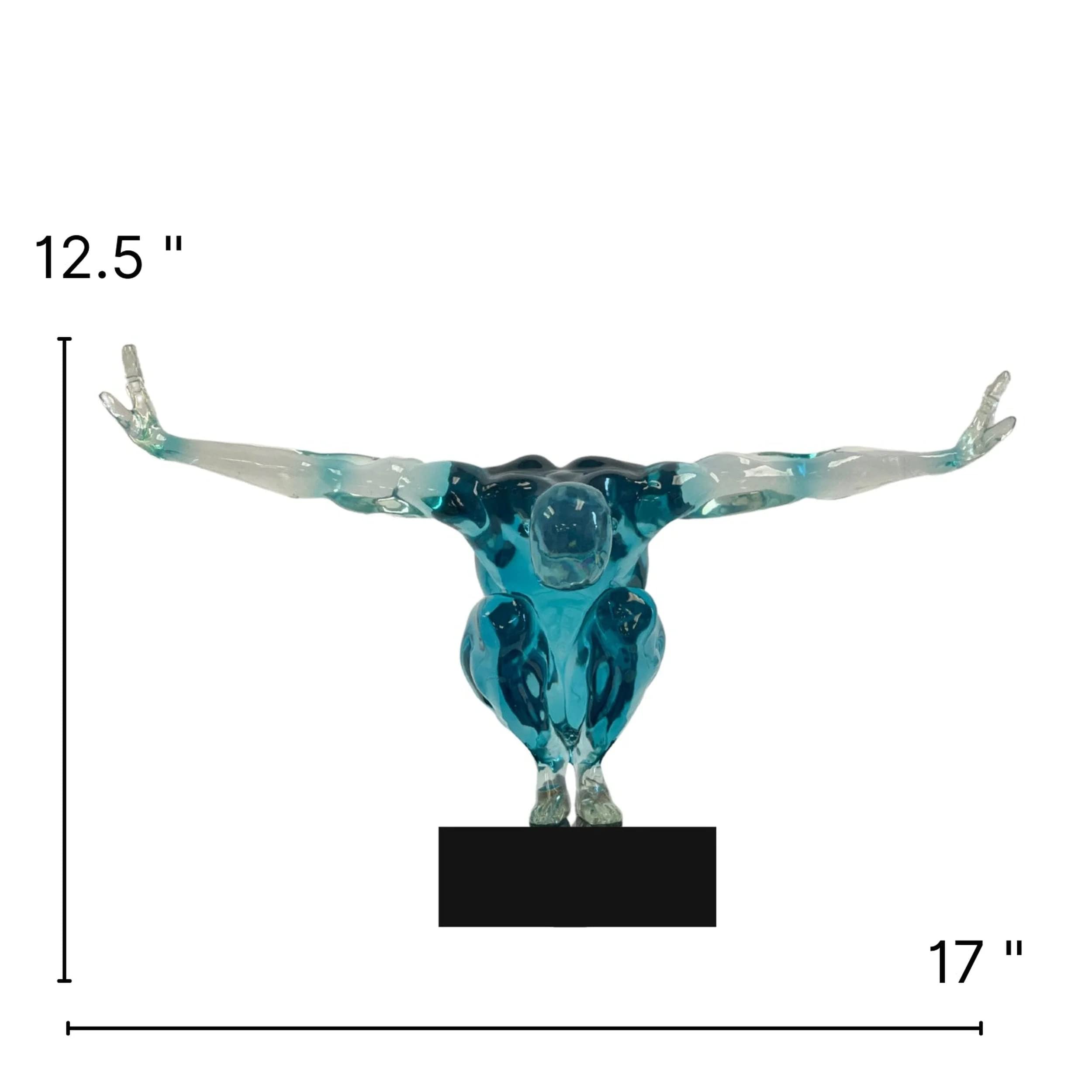 Finesse Decor Saluting Man Abstract Art Sculpture - Modern Resin Home Decor for Table & Shelf - Elegant Clear Blue Small Statue | Perfect for Living Room, Office & Gift Giving