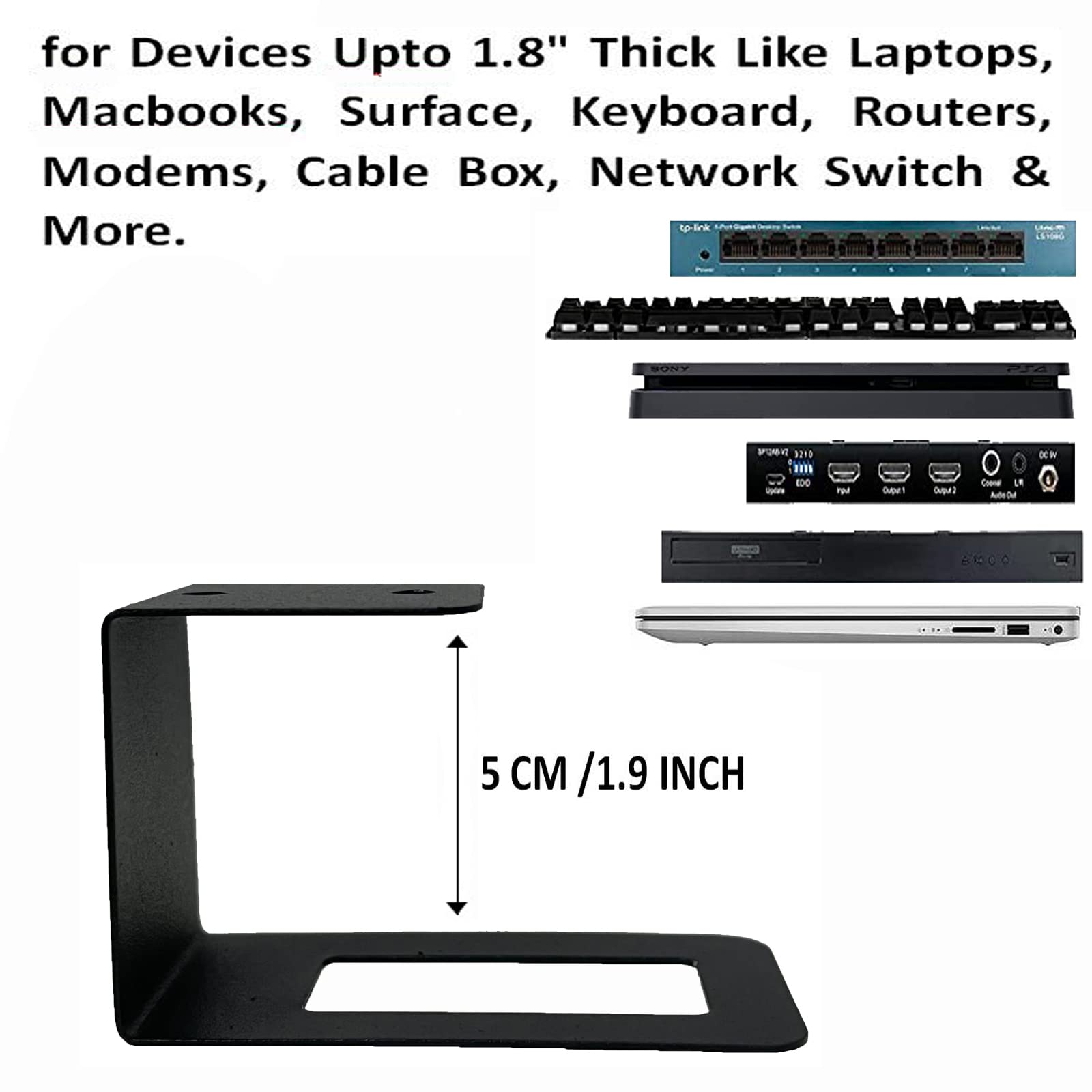 Pmsanzay Under Desk Laptop Holder Organizer Rack with Screws, Compatible with Laptops, Keyboards, Routers, Modems, Cable Boxes, Network Switches & More, Supports Devices up to 1.8 inches Thick, Black Stainless Steel, Perfect for Home Office and Workspace Organization