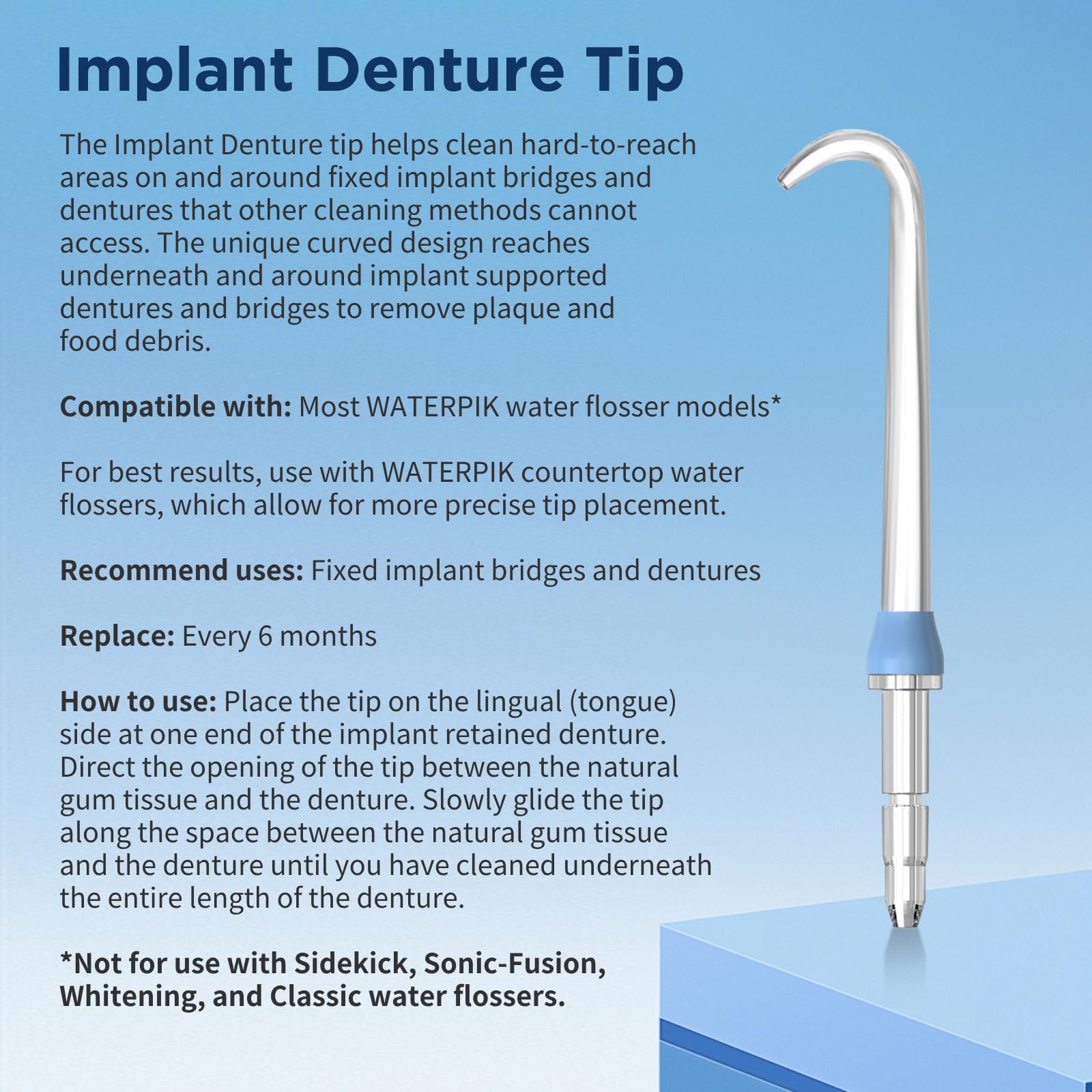 Waterpik Replacement Heads & Implant Denture Tips (6-Pack) - Perfect for Water Flosser Oral Care at Home or Travel