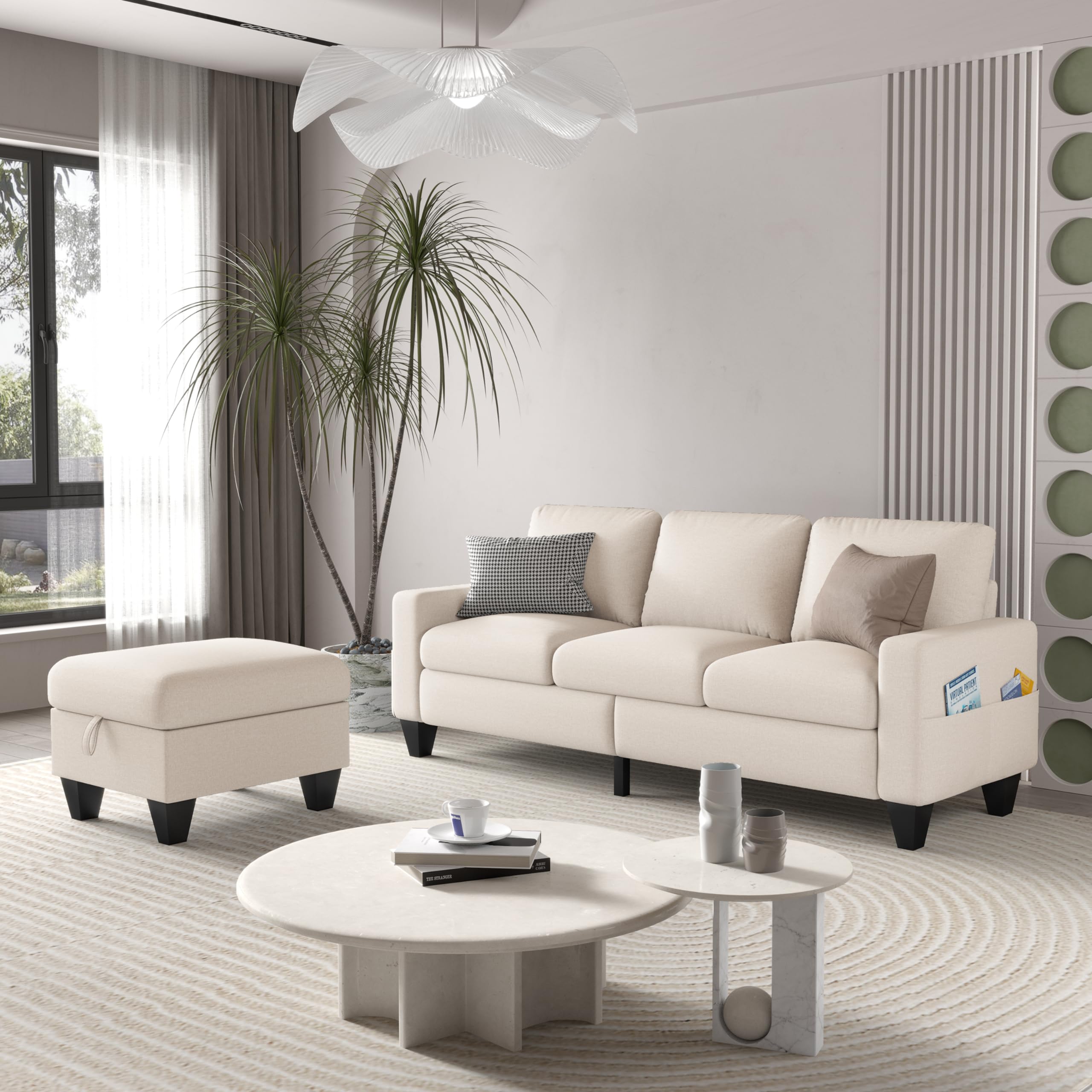 Modular L-Shaped Sectional Sofa with Movable Ottoman - Beige Small Space Living Room Couch for Apartments & Lofts | Perfect for Compact Spaces, Movie Nights & Cozy Gatherings