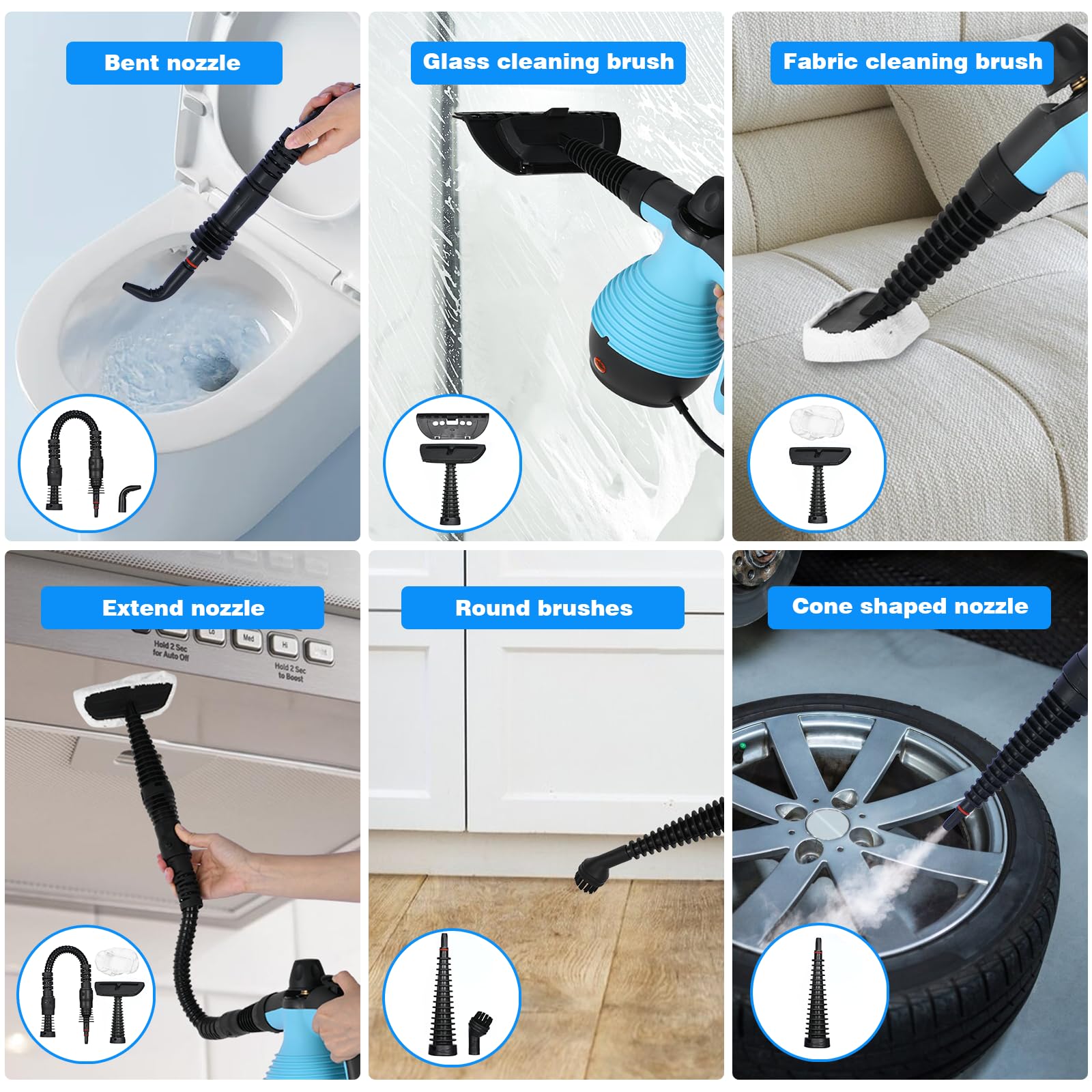 AORESAC Handheld Steam Cleaner - Multi-Purpose Pressurized Electric Steam Cleaner with Safety Lock & 9 Accessory Kit for Upholstery, Kitchen, Bathroom, Grout, Tile - Perfect for Deep Cleaning Floors, Carpets, and Home Sanitizing