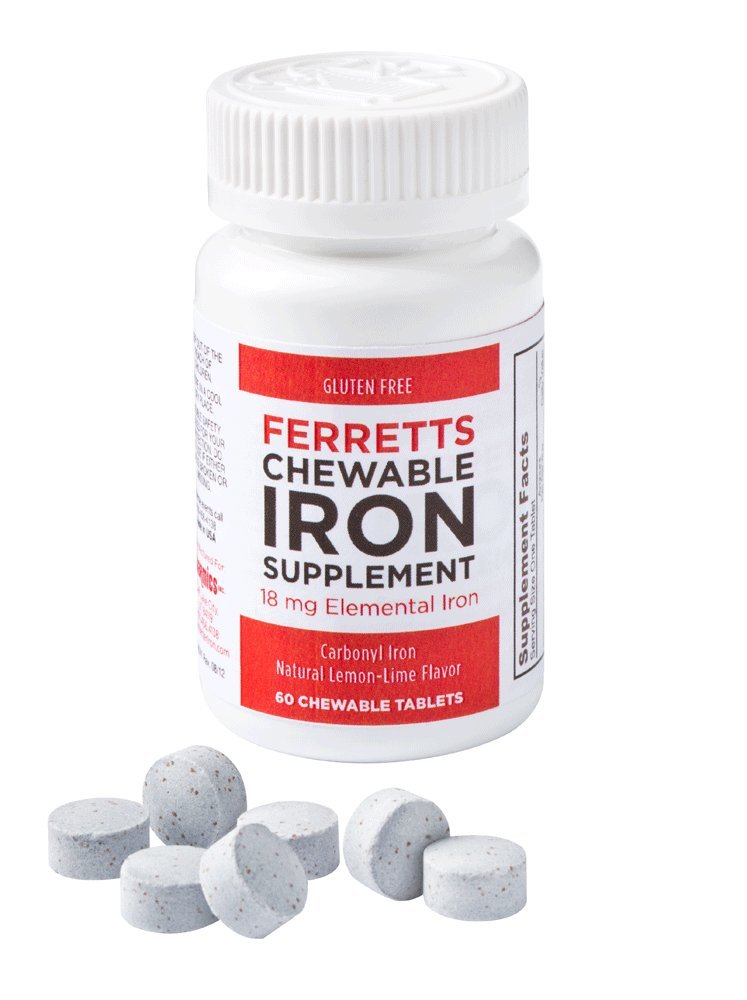 Ferretts Chewable Iron Supplement 18mg (Carbonyl Iron) - 60 Lemon-Lime Flavored Iron Chewable Tablets for Iron Deficiency - Gentle Non-Constipating Iron Pills - Supports Energy & Vitality - Ideal for Adults & Kids with Low Iron Levels