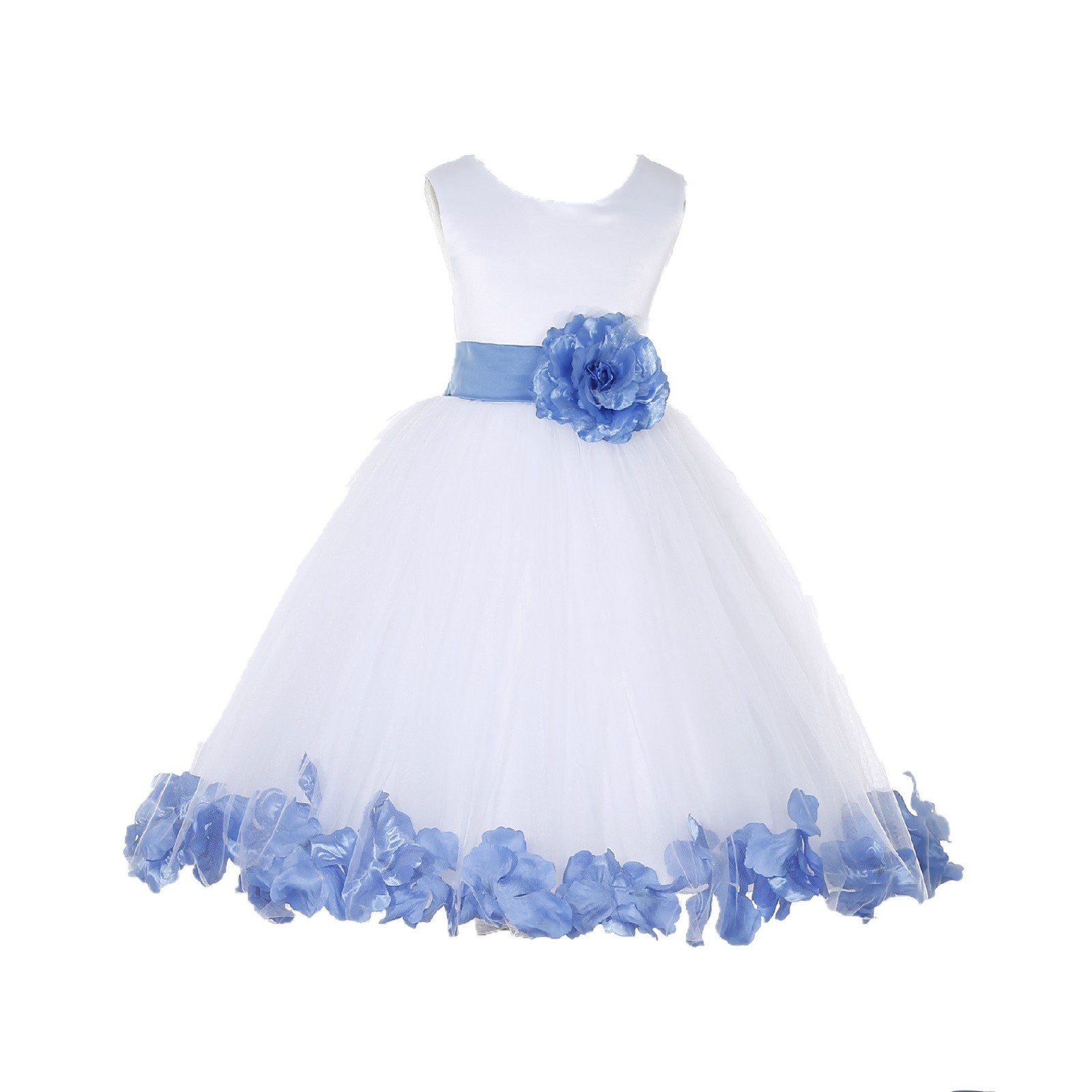 White Tulle Rose Petals Flower Girl Dress - Elegant Christening Gown 302T for Weddings, Baptisms & Special Occasions