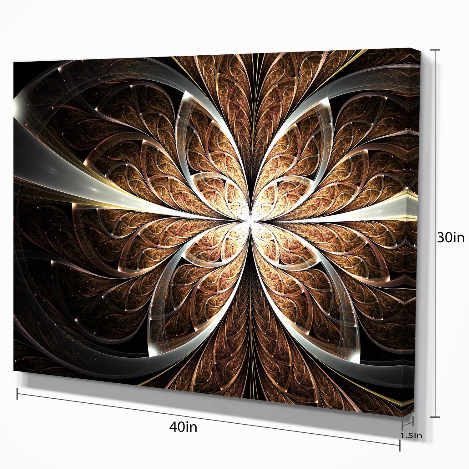 Fractal Flower Brown Black Digital Art Print - Modern Floral Canvas Wall Decor for Living Room, Bedroom & Office