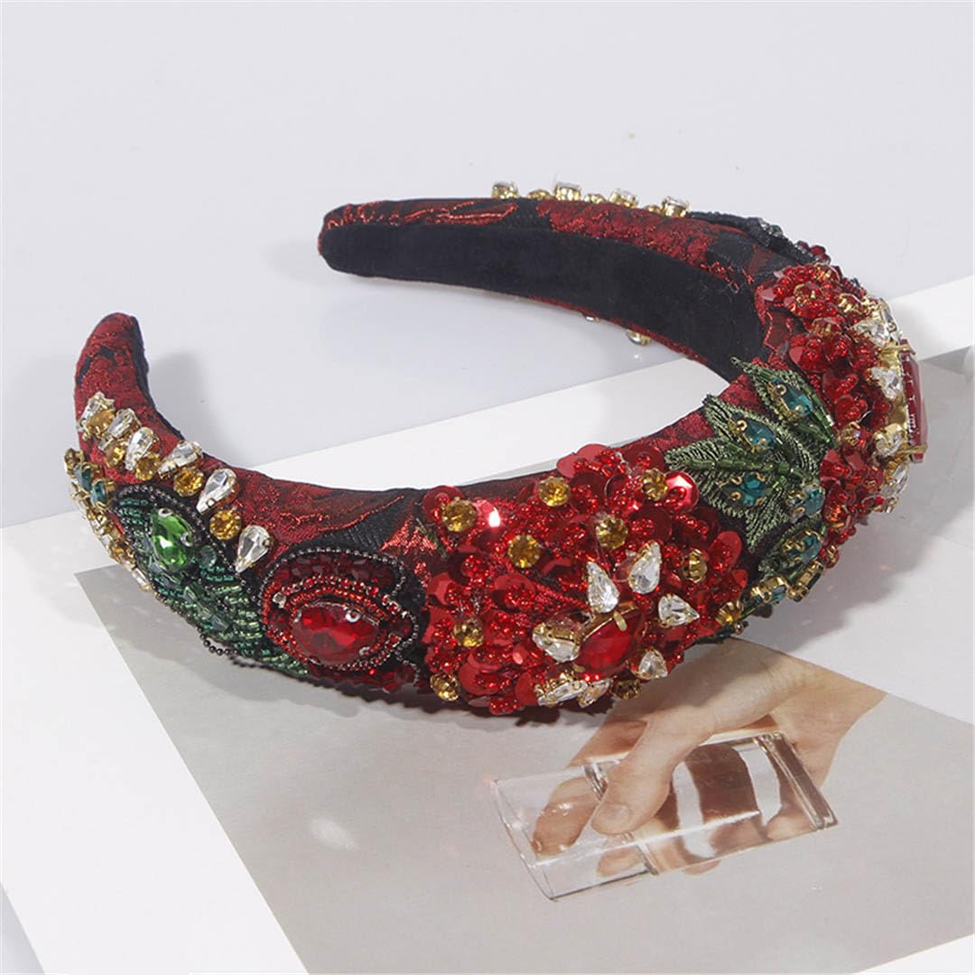 Pink Rhinestone Headband - Baroque Style Crystal Beads Hair Accessory for Women | Elegant Party, Wedding, Prom & Special Occasion Headpiece (AY13-Red)