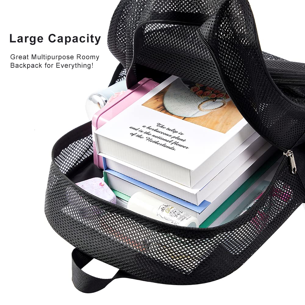 COVAX Durable Mesh Backpack for School, College, Work & Travel - Heavy Duty Semi-Transparent Bookbag for Swimming, Beach, Sports, Gym & Outdoor Activities - Perfect for Students, Professionals & Travelers