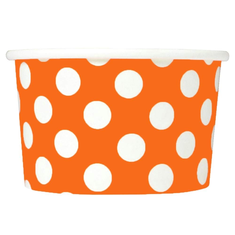 [1,000 Count] 4 oz Orange Polka Dot Paper Ice Cream Cups - Perfect for Halloween Parties, Frozen Dessert Supplies, Ice Cream Sundaes & Party Favors