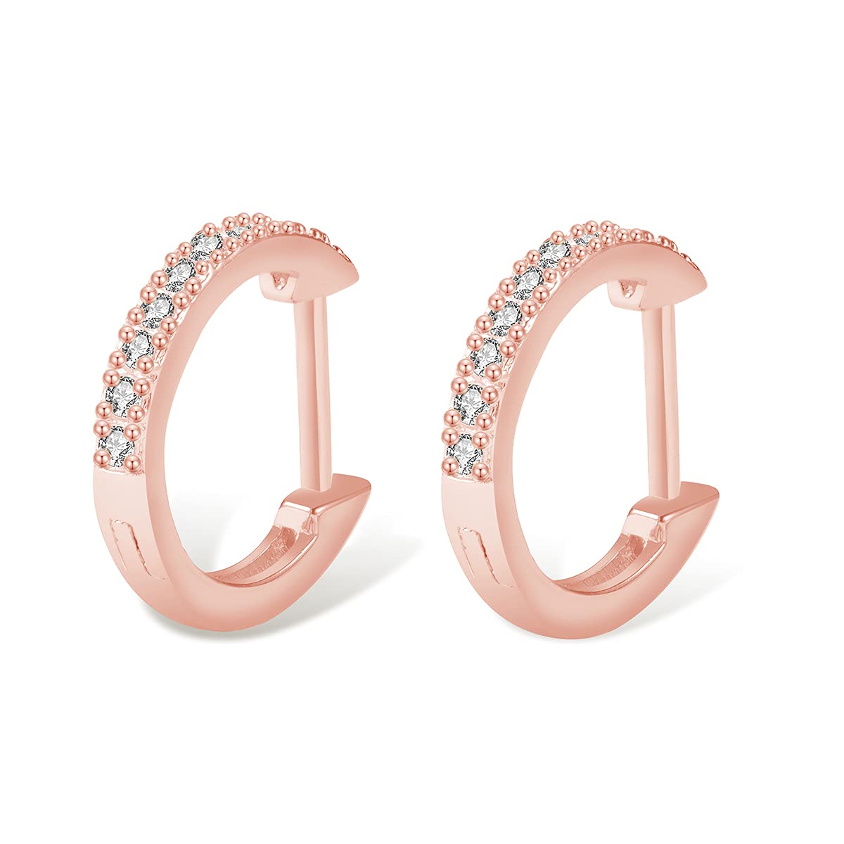 925 Sterling Silver Rose Gold Plated Hoop Earrings with Cubic Zirconia - Huggie Stud Cuff Earrings for Women | Elegant Everyday Wear & Gift for Her