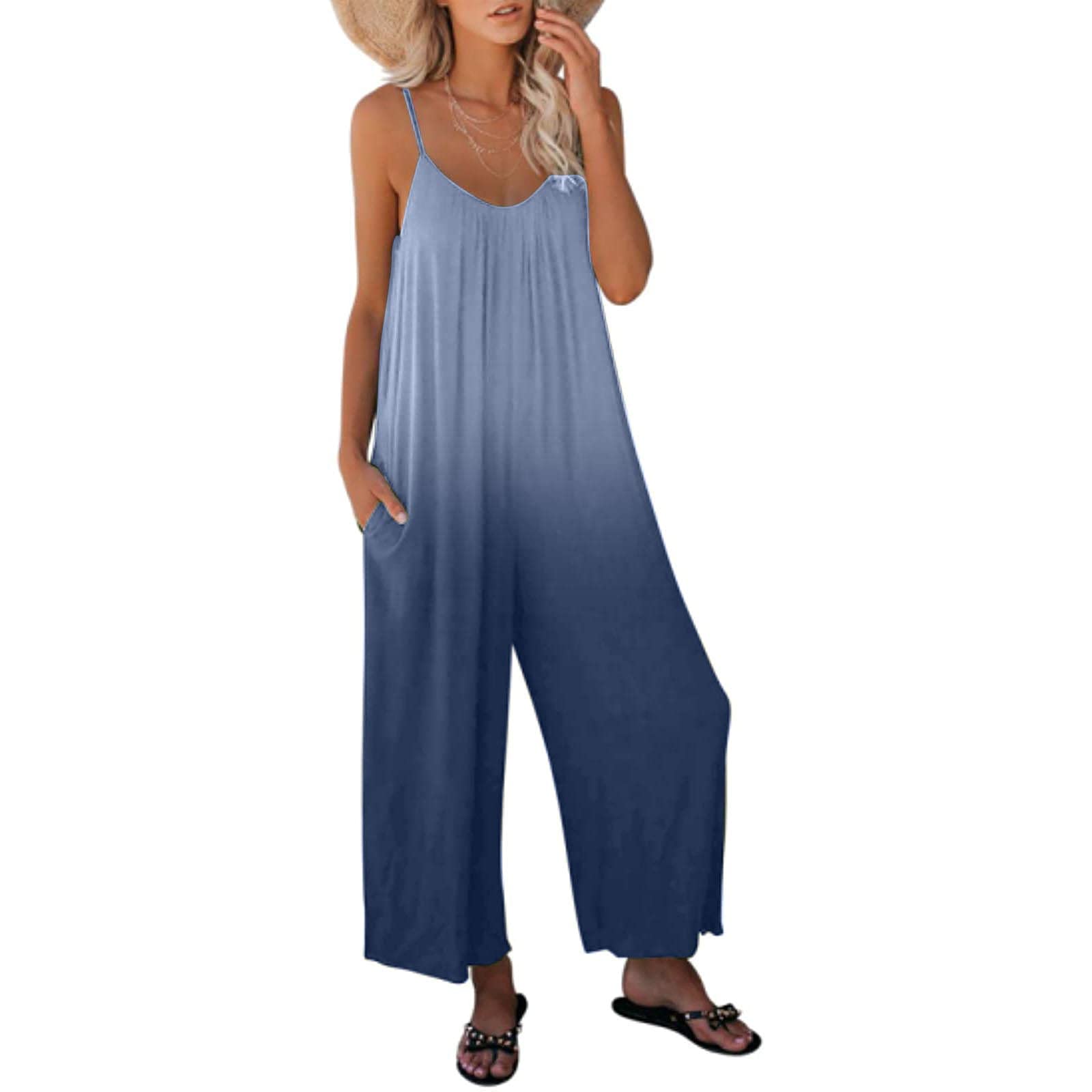 Women's Casual Loose Long Romper Jumpsuit with Pocket & Strap - Stylish Playsuit for Juniors, Perfect for Summer Outings, Beach Trips & Casual Wear