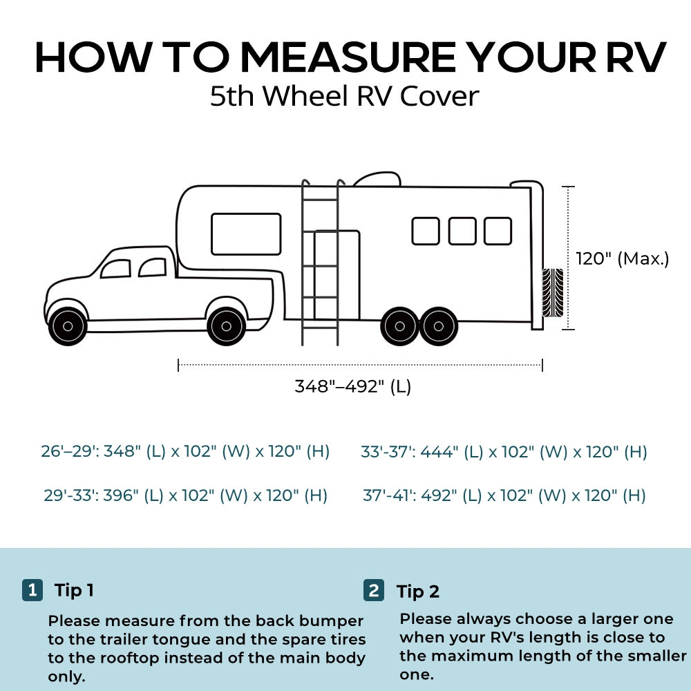 5th Wheel RV Covers - Heavy Duty Waterproof Travel Trailer Cover for All Seasons | Protects Against UV, Rain, Snow & Dust - Perfect for Outdoor Storage & Camping Trips
