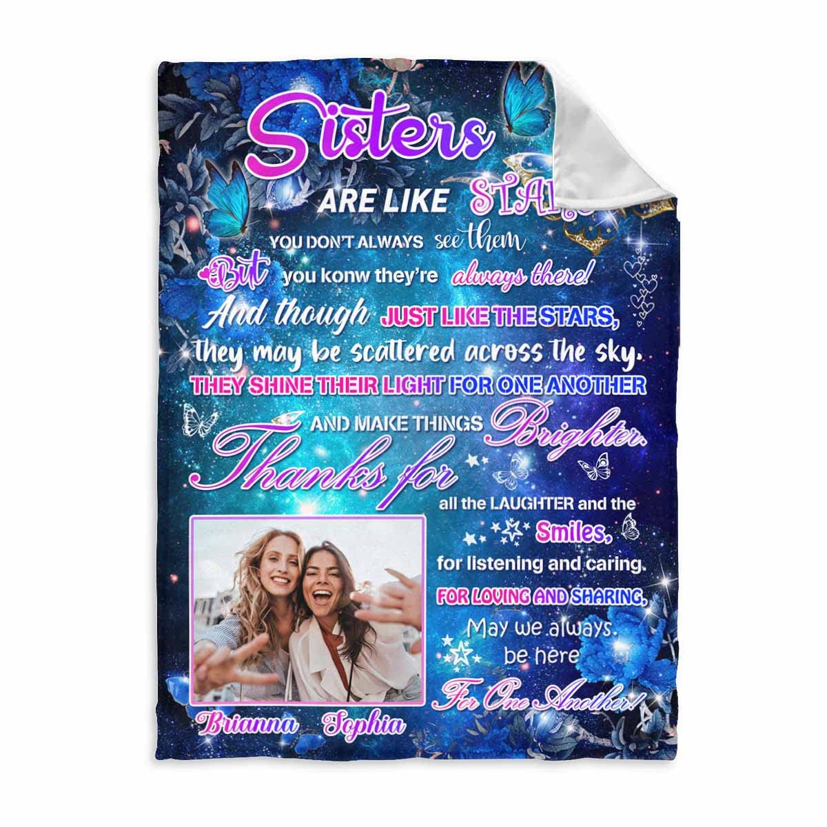 Personalized BFF Blanket for Sisters - Custom Photo Throw 30x40 Inch | Unique Friendship Gift for Girls & Teens | Bestie Keepsake for Bedroom & Dorm