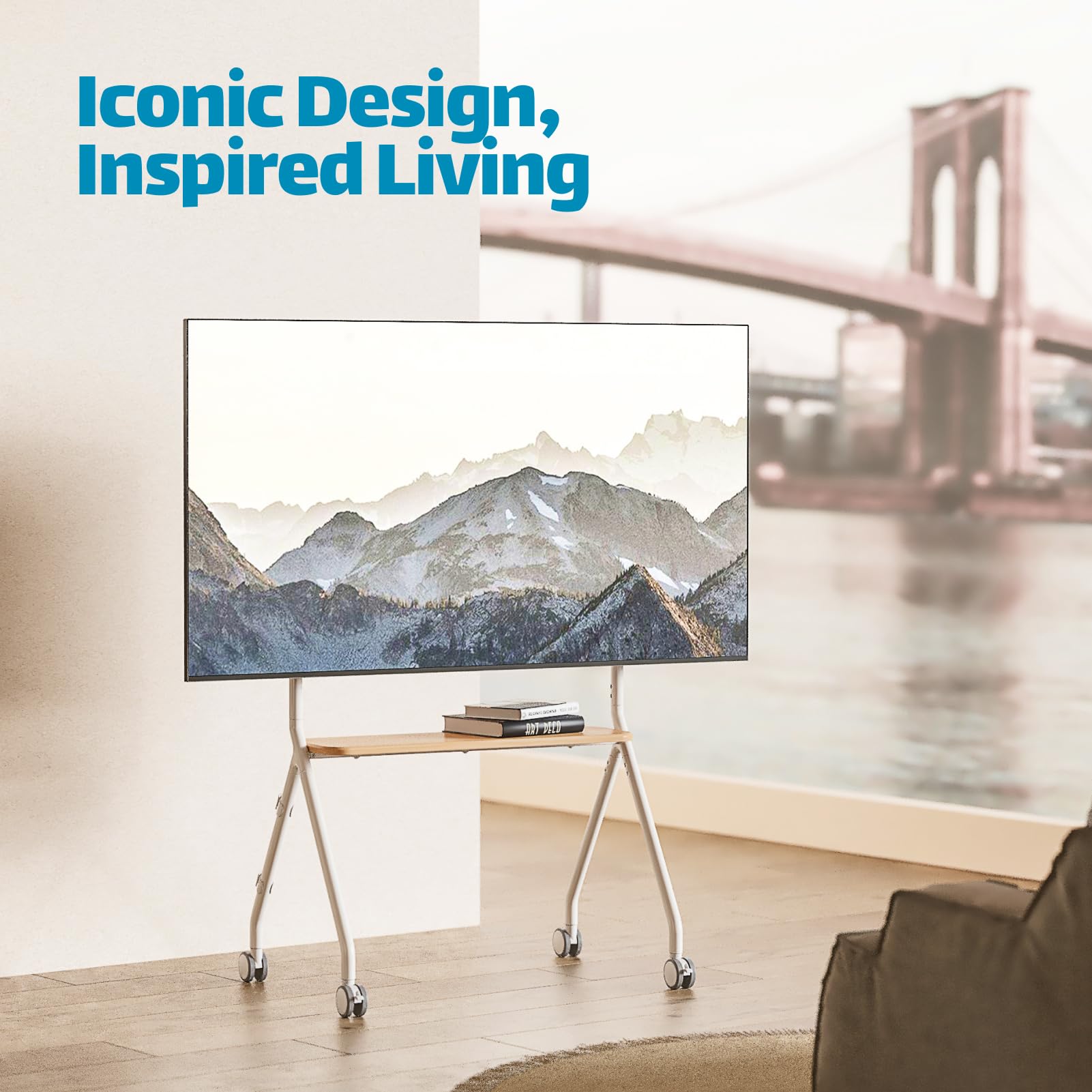 Portable Rolling TV Stand for 49-80 Inch Screens (Up to 110 lbs) - Mobile TV Cart with Wheels for Business, Office, School & Home Use - White | Perfect for Presentations, Classrooms & Living Rooms