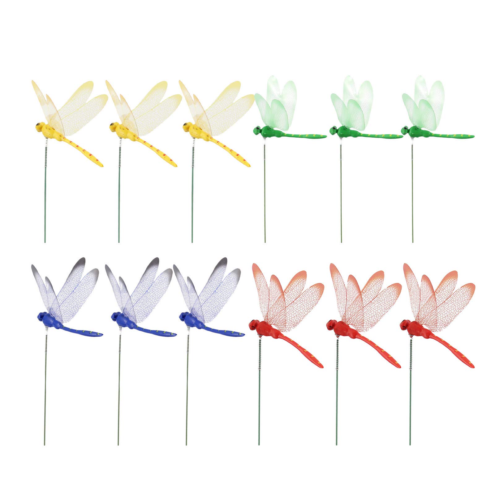 12Pcs Dragonfly Garden Stakes - Colorful Outdoor Planter Decor for Flower Pots, Beds & Yards - Waterproof Indoor/Outdoor Decoration (Multi-Colored) - Perfect for Patio, Lawn, Backyard & Garden Decorations