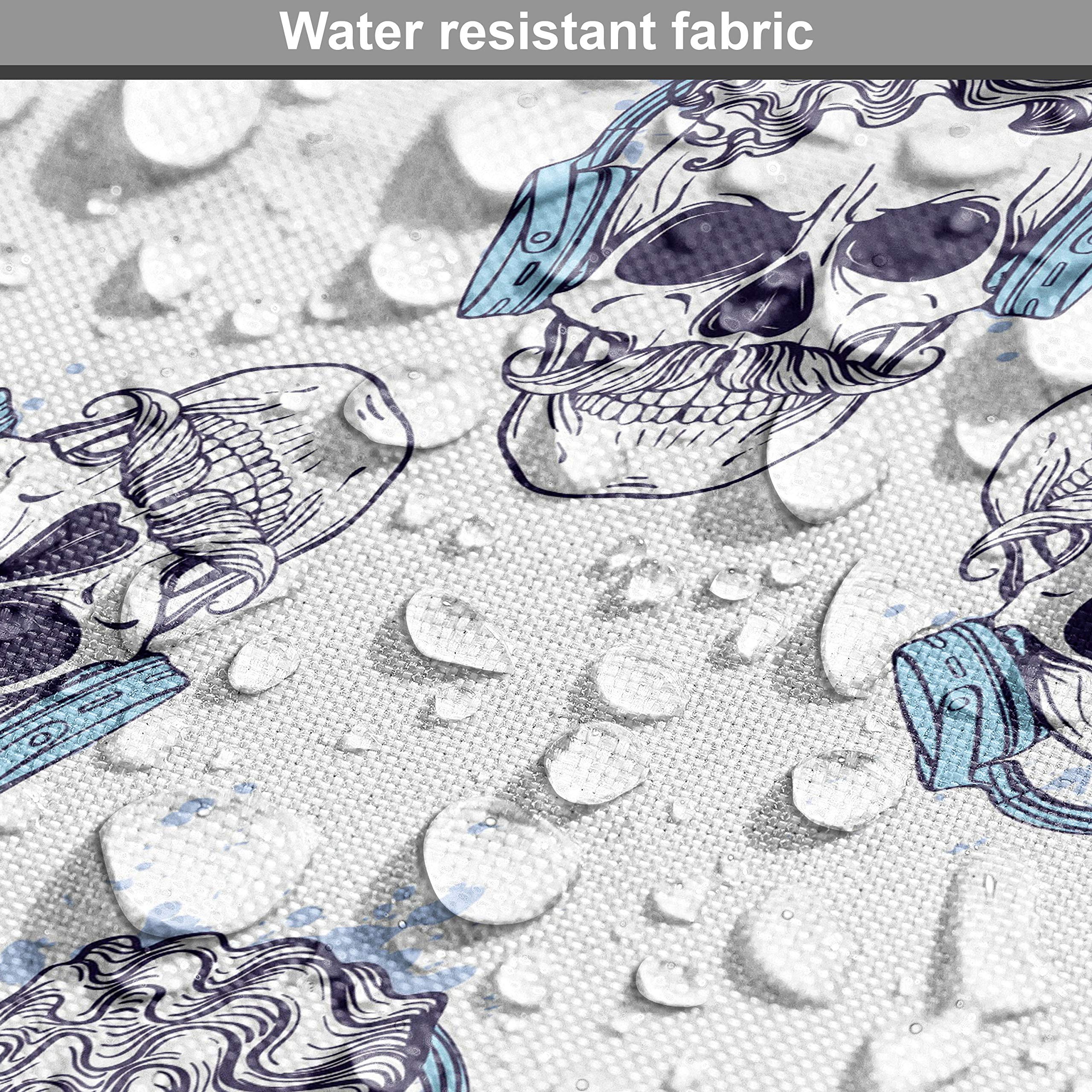Ambesonne Hipster Fabric by The Yard - Outline Skull with Headphones Print, Indigo Sky Decorative Cotton Fabric for Upholstery, DIY Crafts, Home Decor (10 Yards) | Perfect for Pillow Covers, Curtains & Bohemian Style Home Accents