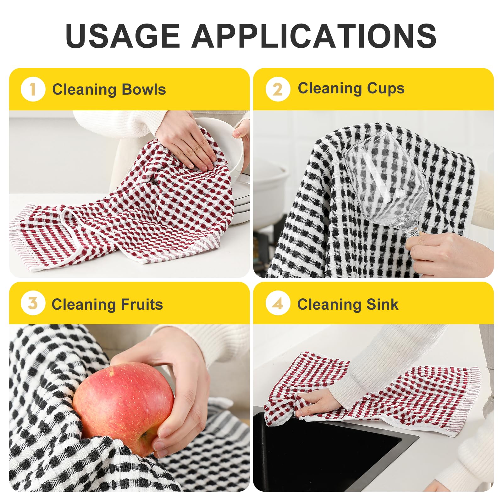 Premium Cotton Dish Towels for Kitchen - Super Absorbent Lattice Terry Cloths for Drying Dishes (16