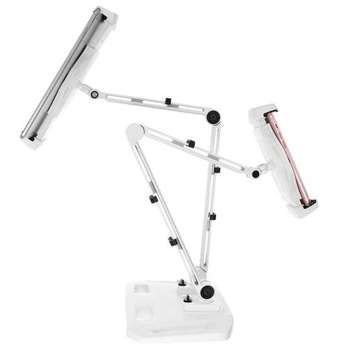 Dual Arm Adjustable Tablet Stand with USB Port - Swivel Mount Holder for iPad, Laptop, Phone - Perfect for Home Office, Gaming & Streaming