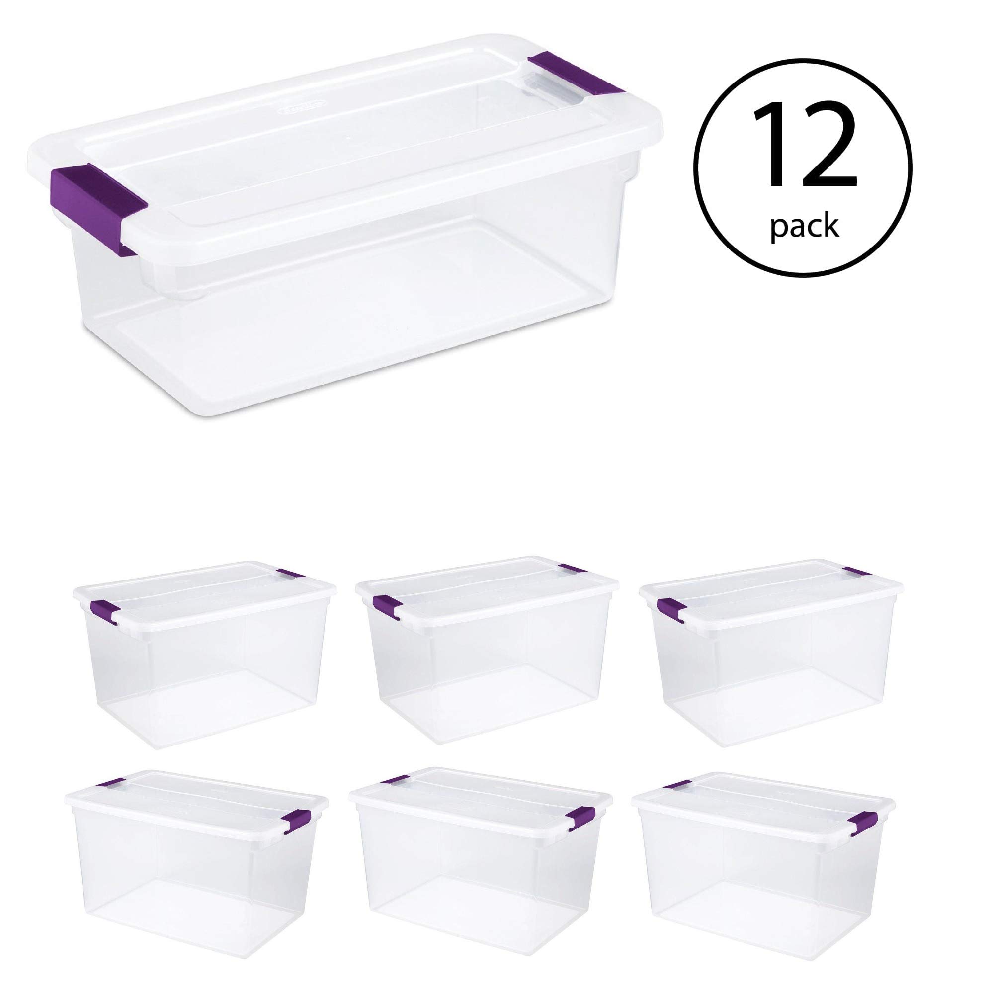 Sterilite 66 Quart (6 Pack) & 6 Quart (12 Pack) Clear Plastic Storage Bins with Latching Lids - Stackable Organizing Containers for Closet, Garage, Basement & Home Organization | Space Saving Solution for Toys, Clothes & Seasonal Items