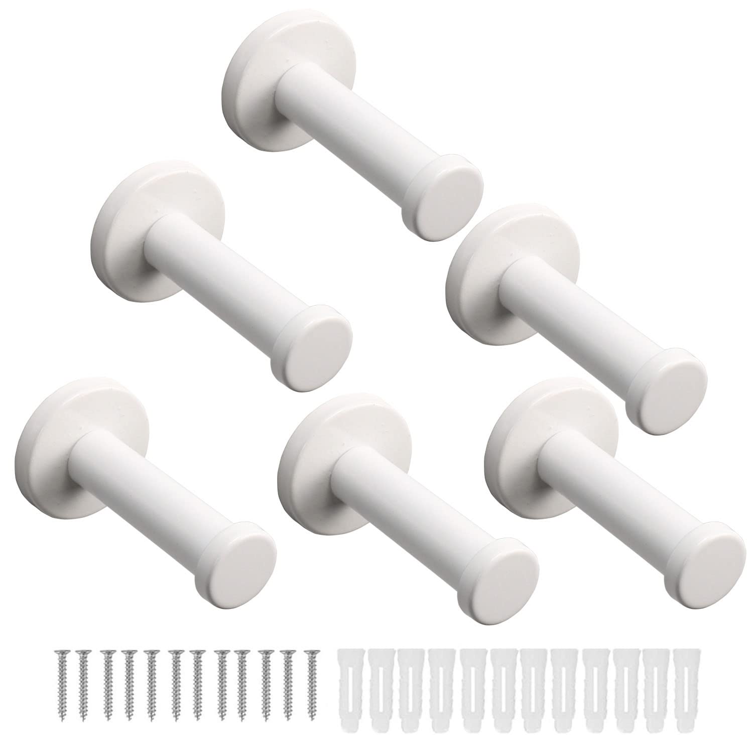 6 Pack Round Stainless Steel Bath Towel Hooks - Heavy Duty 304 SUS Wall Mounted Coat Hangers for Bathroom, Bedroom & Kitchen - Durable White Robe Hooks (3 Inch) - Perfect for Organizing Towels, Robes & Clothes in Home Spaces