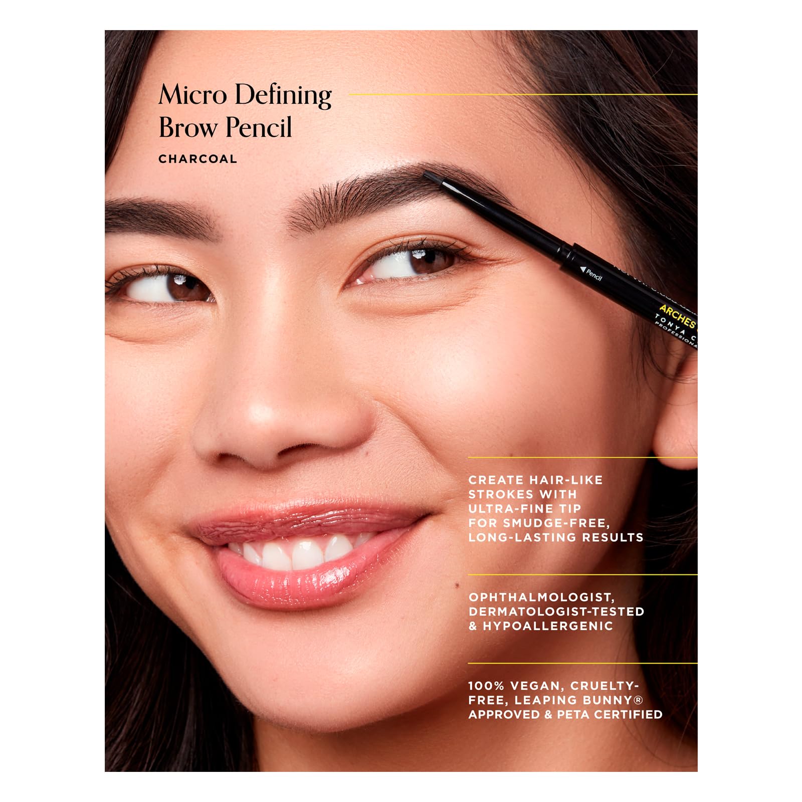 Arches & Halos Micro Defining Brow Pencil - Dual Ended with Spoolie Brush - Vegan & Cruelty-Free Eyebrow Makeup - Charcoal Gray, 0.003 oz - Perfect for Natural Looking Brows & Everyday Makeup Routine