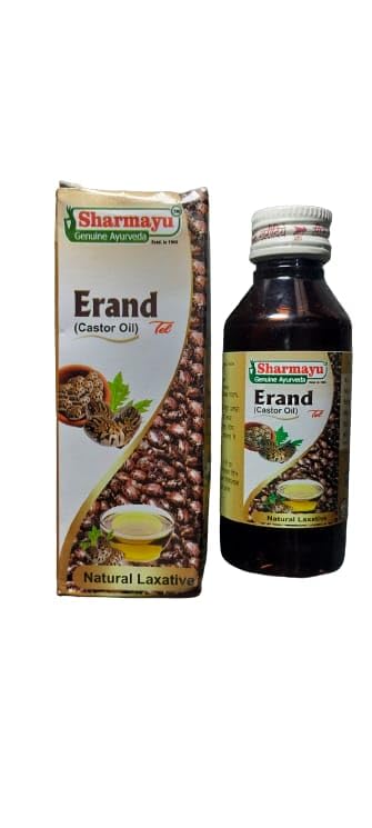 Sharmayu Pure Ayurvedic Castor Oil (Erand Tel) 100ml - Natural Laxative for Digestive Health | Hair Growth & Skin Care Solution