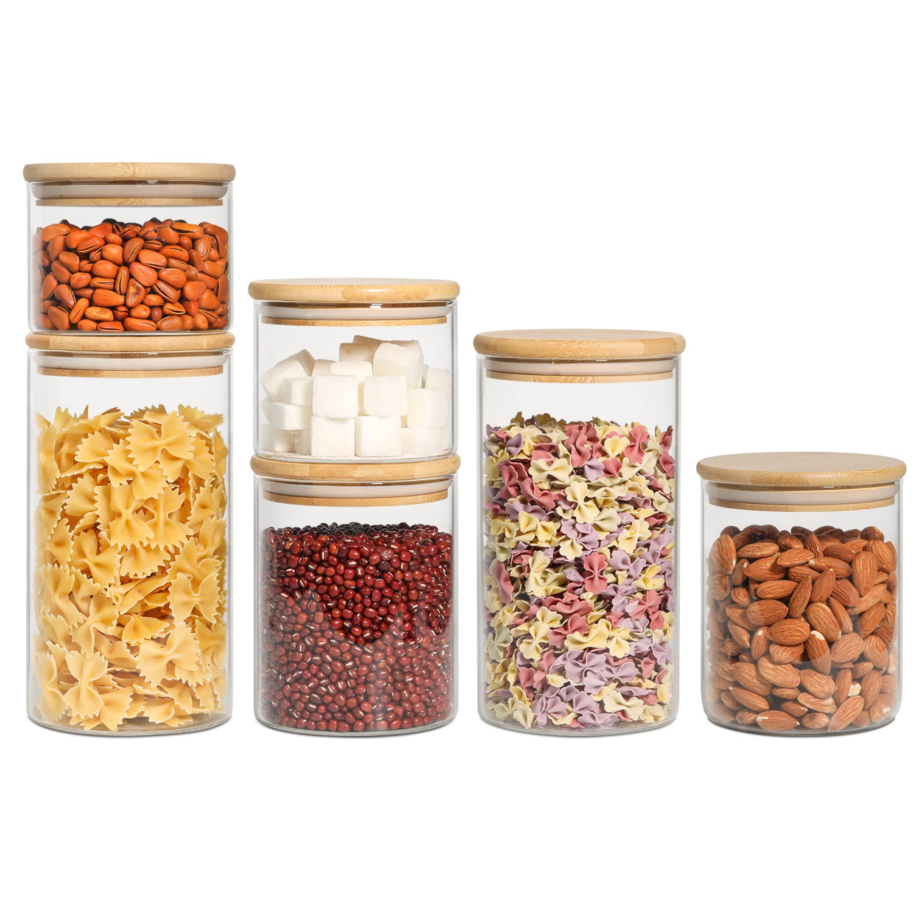 ComSaf 6-Piece Airtight Glass Food Storage Containers with Bamboo Lid - Clear Pantry Canisters for Sugar, Flour, Cereal, Pasta, Coffee & Snacks | Ideal for Kitchen Organization, Baking Supplies & Bulk Food Storage