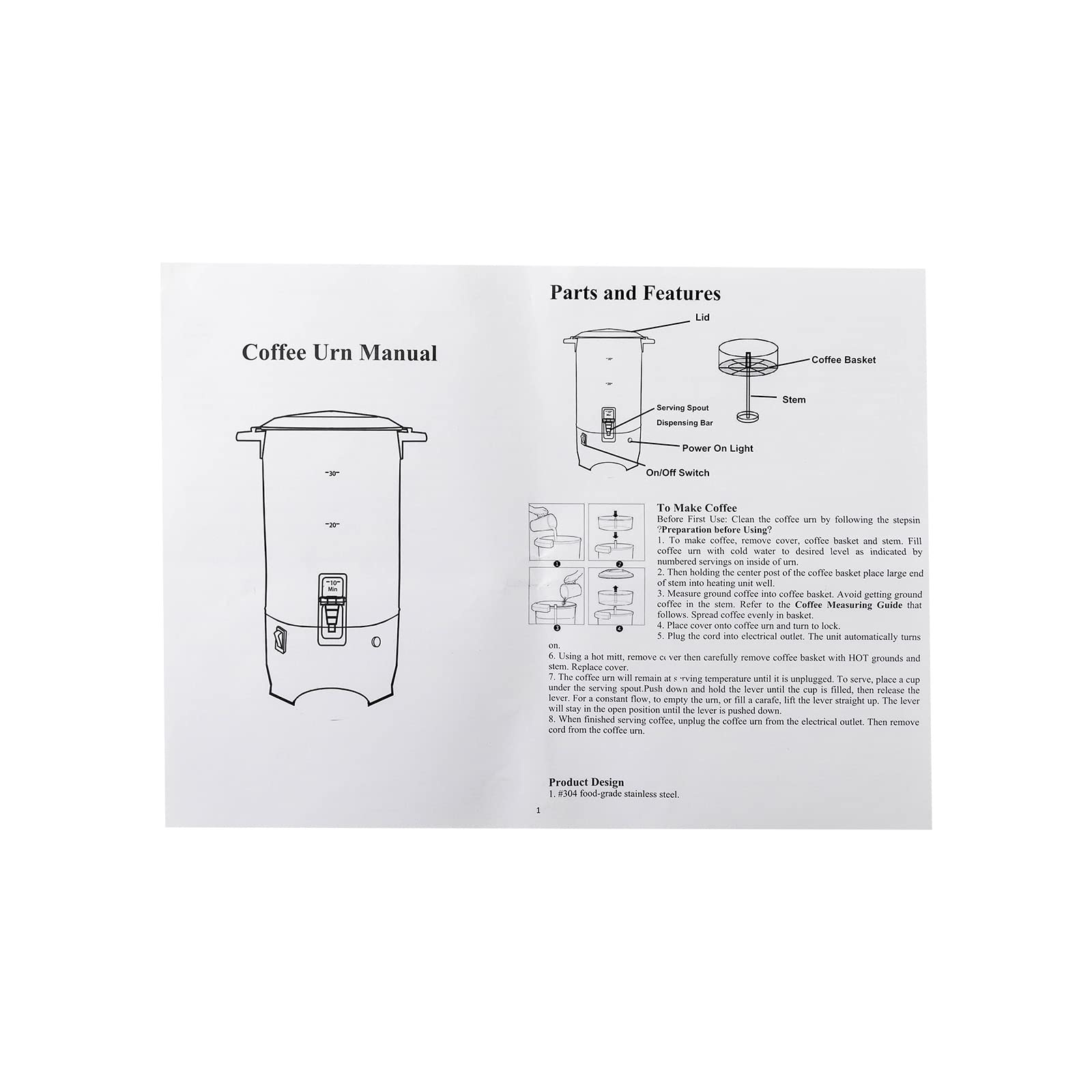 Commercial Grade Stainless Steel 30-Cup (5.2L) Electric Coffee Urn with Plastic Filter & Faucet - 1KW Fast Heating Coffee Maker & Hot Water Dispenser for Home, Office, Wedding, Catering & Large Gatherings - Perfect for Parties, Events and Hospitality Use