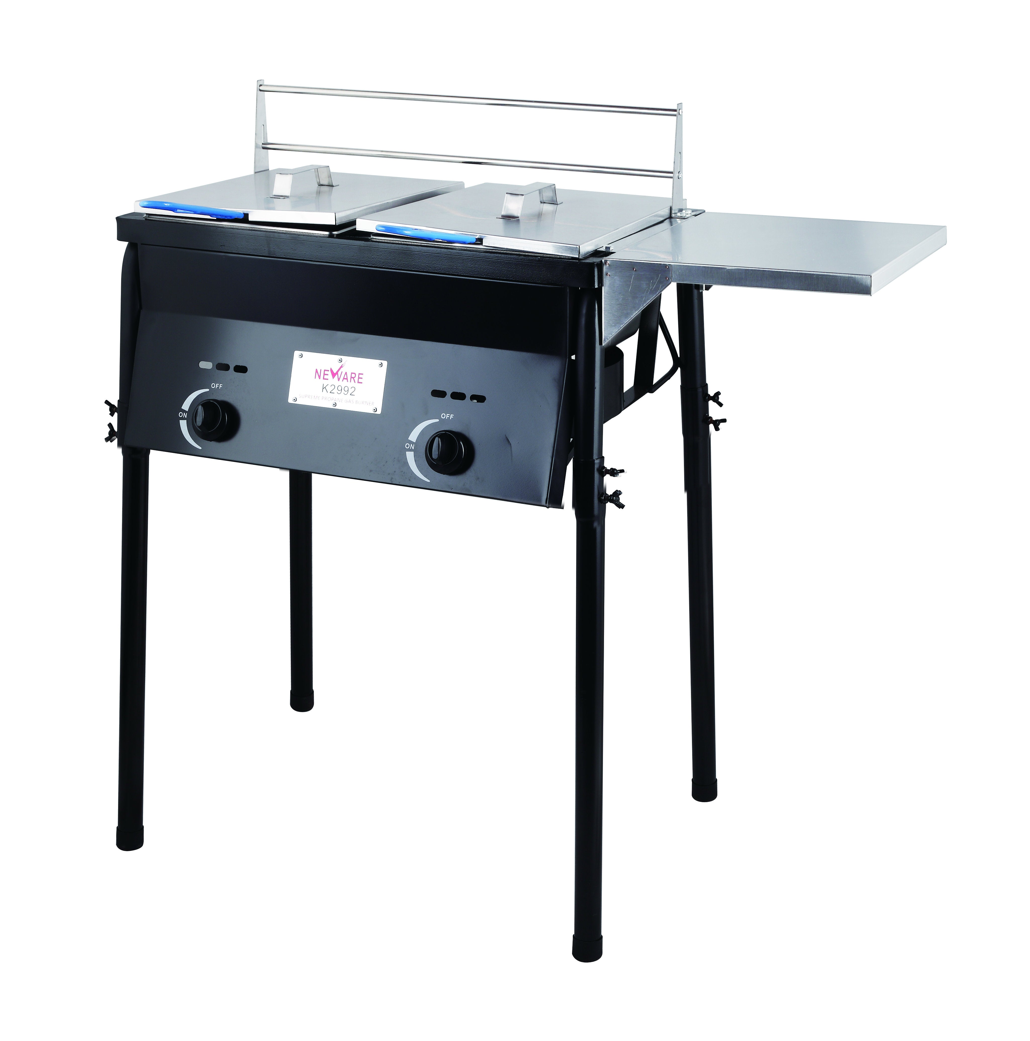 Double Burner Propane Deep Fryer with Shelves - Commercial Grade Stainless Steel Deep Fryer for Outdoor Cooking, Food Trucks, and Restaurants - Perfect for Frying Chicken, Fish, and French Fries