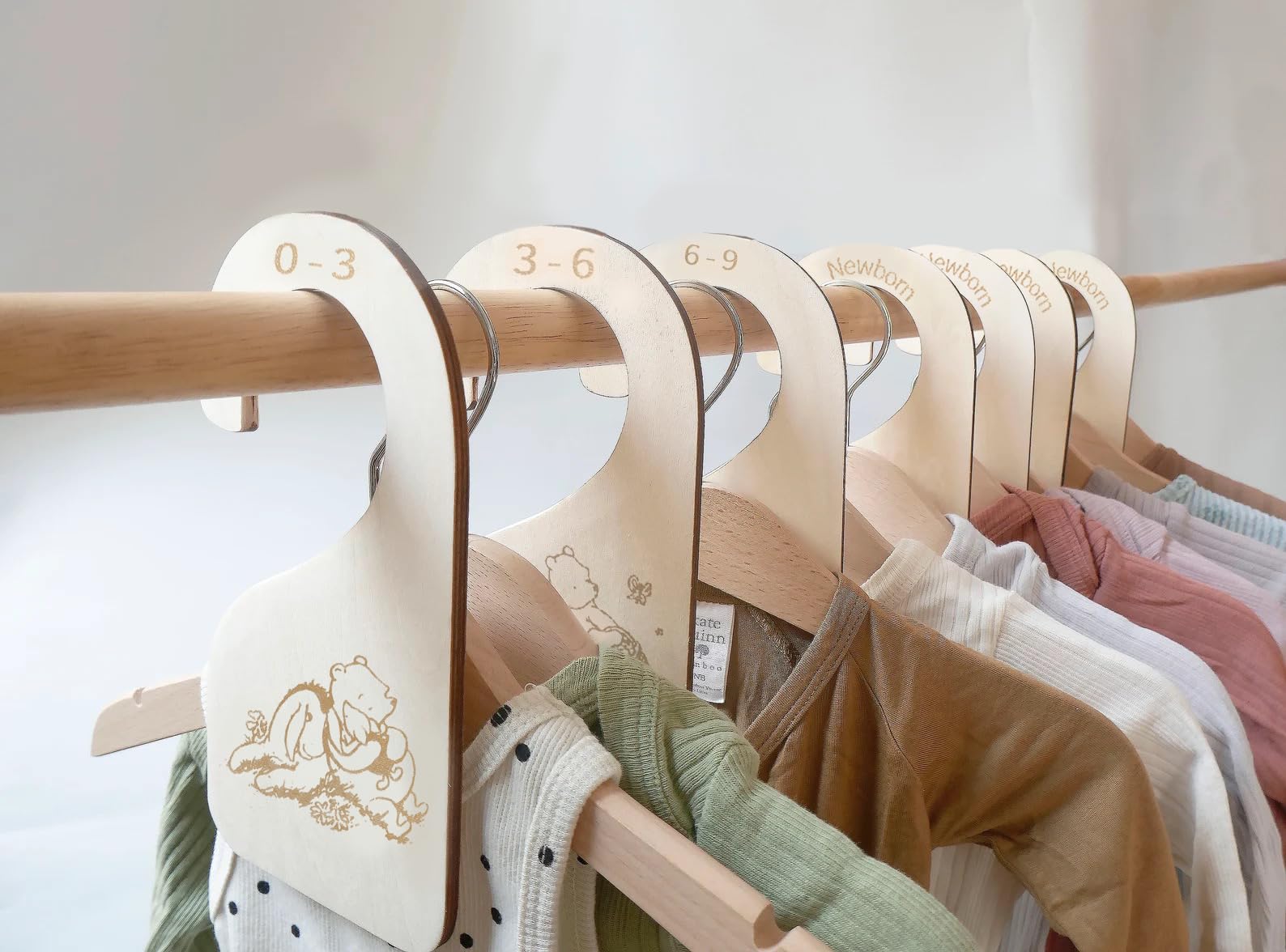 11-Piece Bear Wooden Baby Closet Dividers | Double-Sided Newborn to 4T Closet Organizers | Nursery Decor & Hanger Size Organizer for Baby Clothes | Perfect for Nursery Organization & Baby Shower Gifts