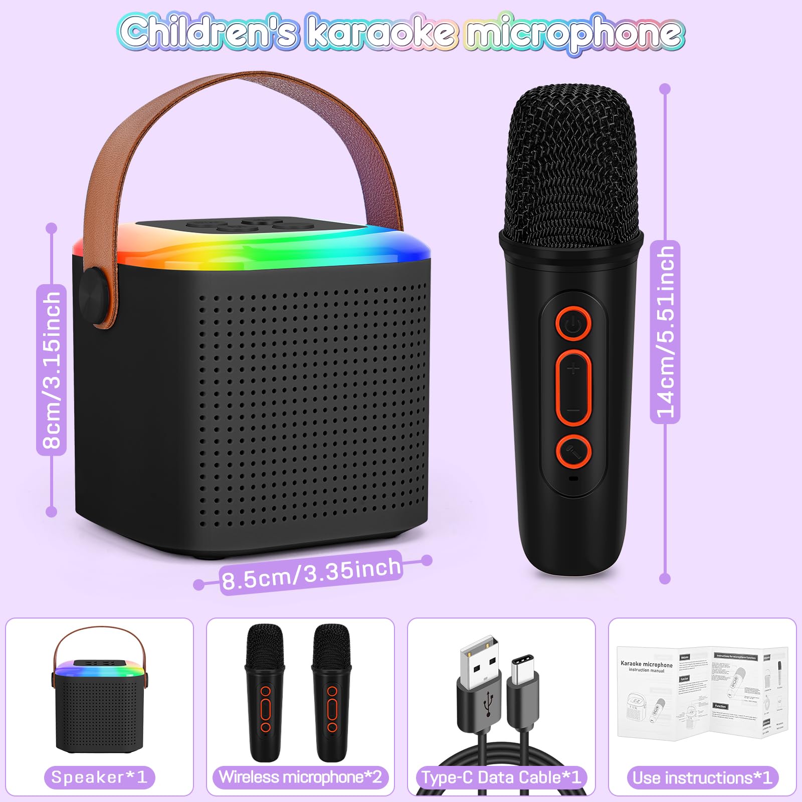 Mamowla Wireless Karaoke Microphone Set for Kids - 2 Bluetooth Microphones with LED Lights, Portable Singing Toy for Beginners & Children - Perfect for Birthday Parties, Family Gatherings & Home Entertainment