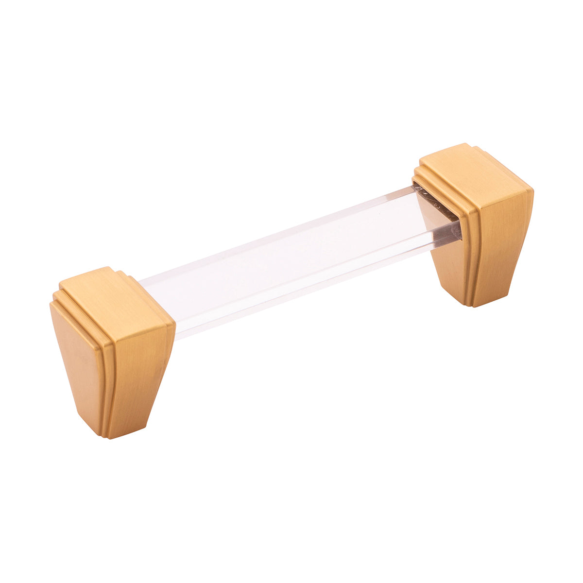 Belleclaire 3 3/4 Inch (96mm) Center to Center Cabinet Pull - Brushed Golden Brass Finish Crysacrylic Handle - Perfect for Kitchen Cabinets, Drawers & Furniture Upgrades