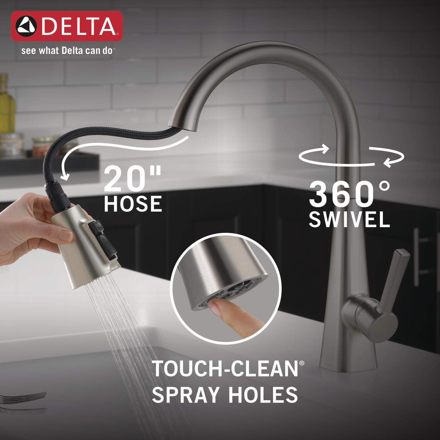 Delta 19802Z-SP-DST Brushed Nickel Pull-Down Kitchen Faucet with Magnetic Docking Spray Head & SpotShield Stainless Finish - Perfect for Modern Kitchens & Easy Cooking Cleanup