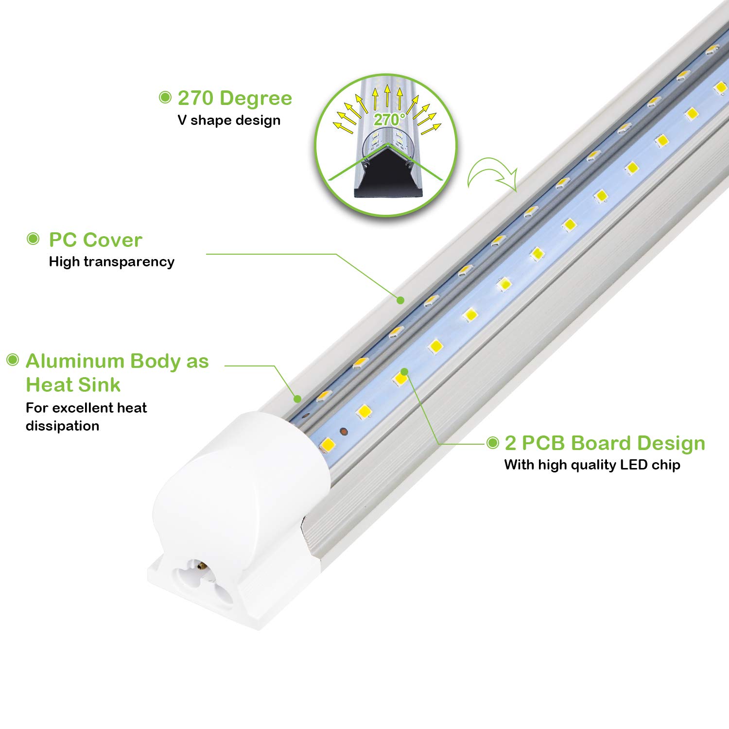 Hykolity 6 Pack 8FT LED Shop Light Fixture - 80W Integrated LED Tube Light, 10000LM Brightness, 5000K Daylight White, Linkable Design - T8 LED Tube Lights for Garage, Warehouse, Workshop - Plug and Play, ETL Certified - Perfect for Industrial, Commercial & Home Use