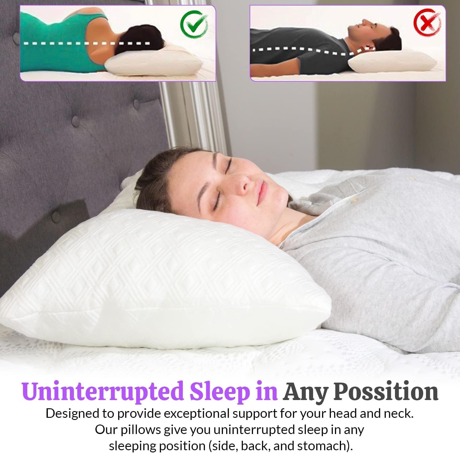 Queen Size Bamboo Rayon Cooling Pillow - Adjustable Shredded Memory Foam for Back, Stomach & Side Sleepers - Breathable & Hypoallergenic Bed Pillow for Hot Sleepers - Perfect for Home, Office & Travel (Pack of 1)