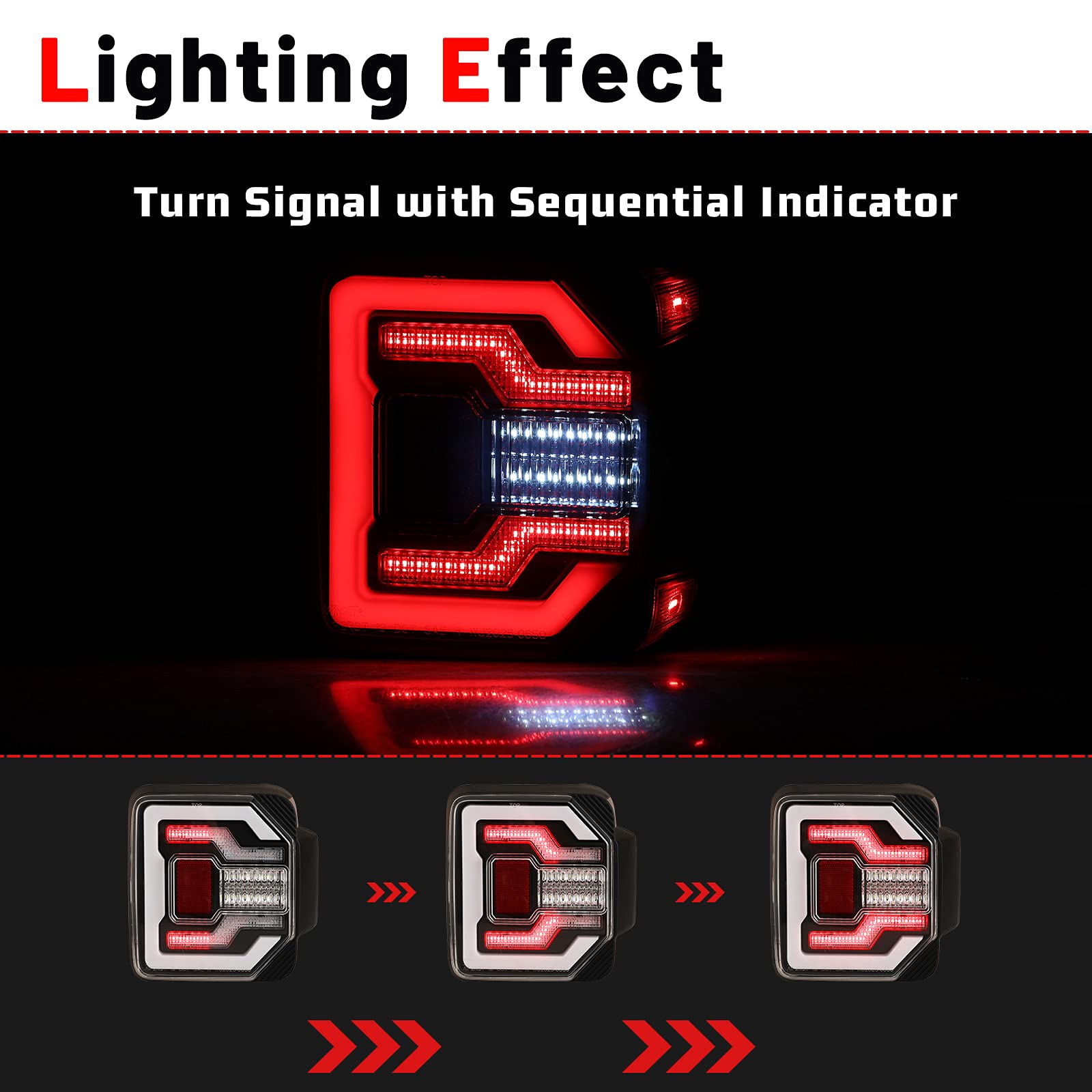 2018-2024 Jeep Wrangler JL LED Tail Lights with Sequential Turn Signal - Clear Lens Replacement Taillight Assembly (1 Pair) - Perfect for Off-Roading & Night Driving